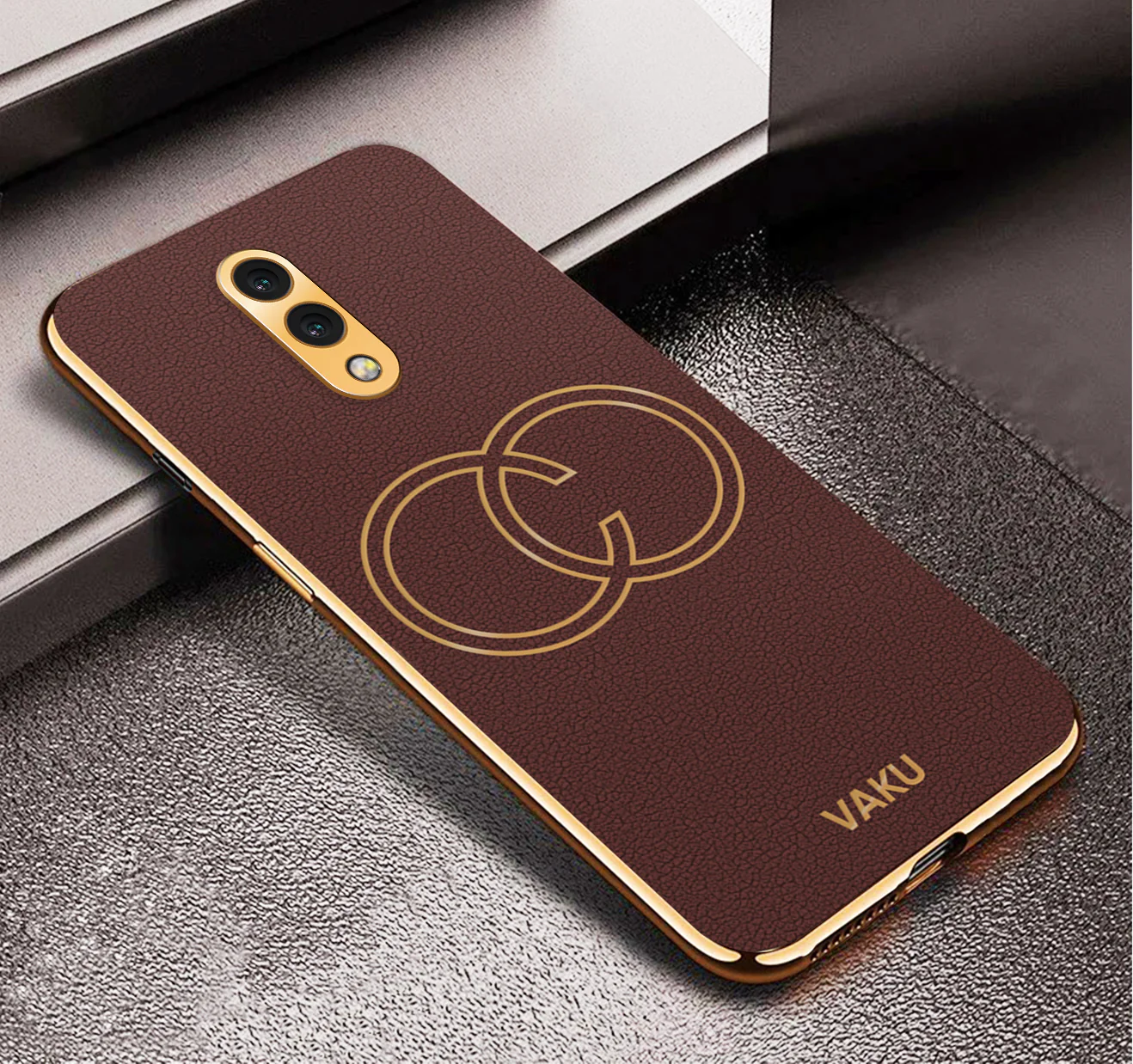 Vaku® Oneplus 7 Skylar Leather Pattern Gold Electroplated Soft TPU Back Cover - Image 5