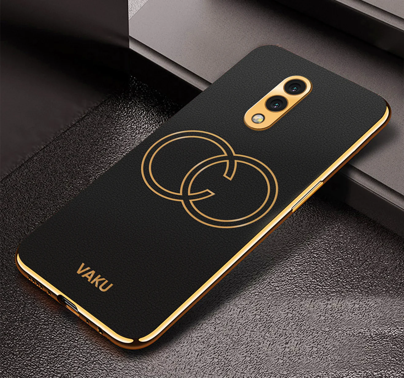 Vaku® Oneplus 7 Skylar Leather Pattern Gold Electroplated Soft TPU Back Cover - Image 6