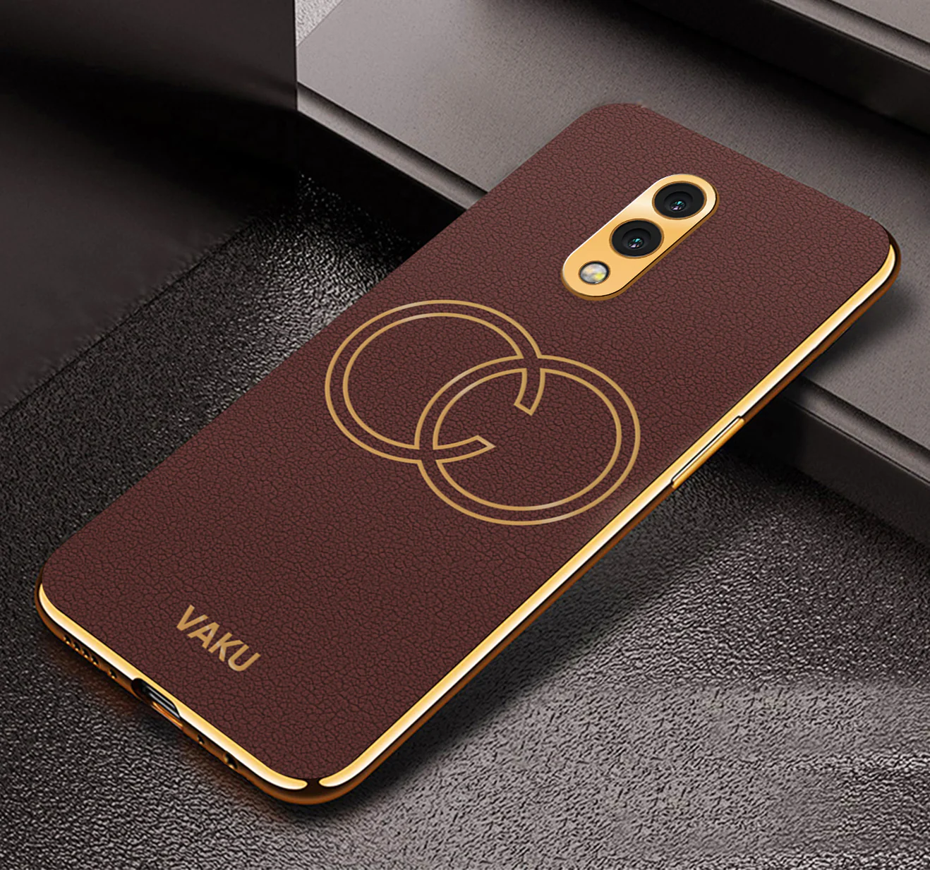 Vaku® Oneplus 7 Skylar Leather Pattern Gold Electroplated Soft TPU Back Cover - Image 7