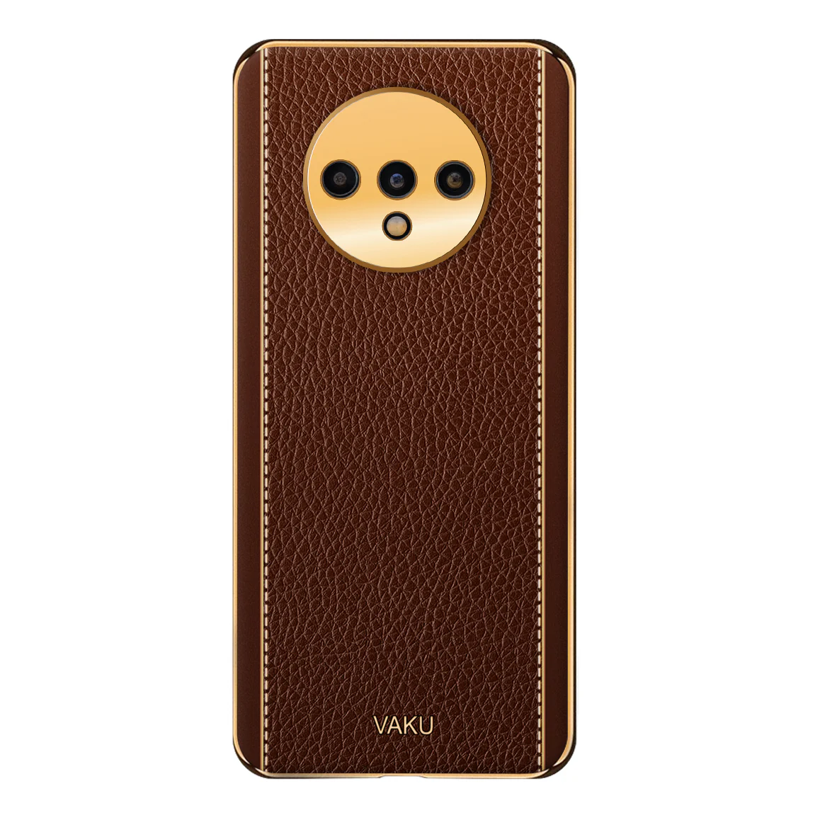 Vaku® Oneplus 7T Luxemberg Leather Stitched Gold Electroplated Soft TPU Back Cover - Image 7