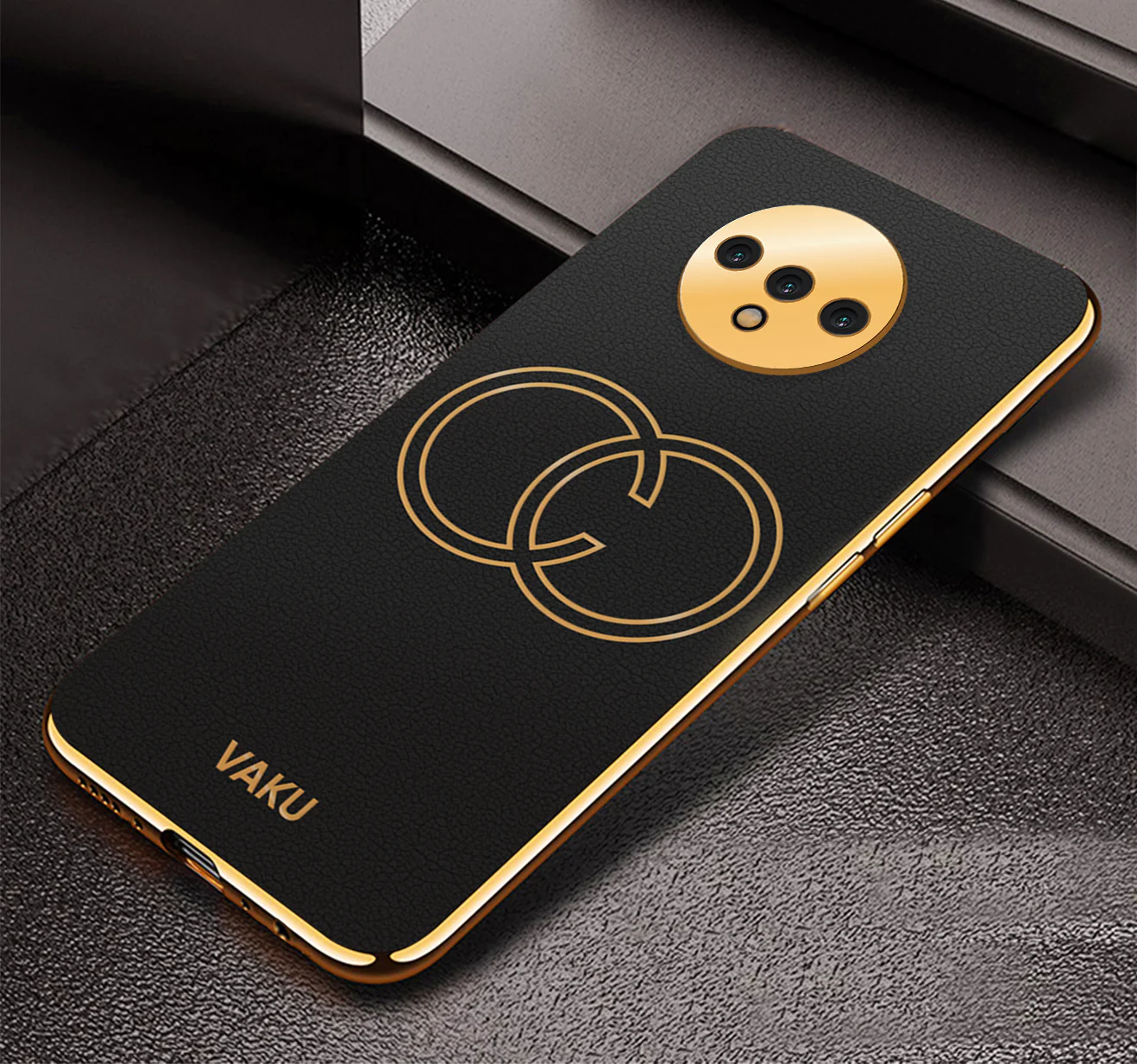 Vaku® OnePlus 7T Skylar Leather Pattern Gold Electroplated Soft TPU Back Cover - Image 3