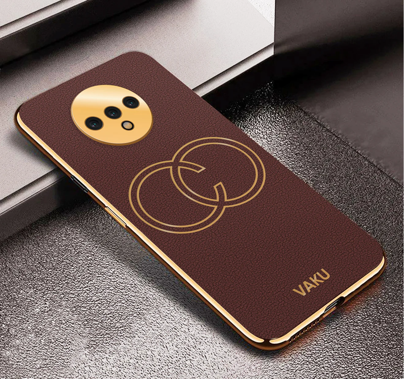 Vaku® OnePlus 7T Skylar Leather Pattern Gold Electroplated Soft TPU Back Cover - Image 4