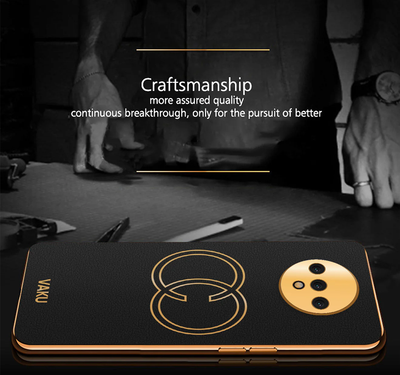 Vaku® OnePlus 7T Skylar Leather Pattern Gold Electroplated Soft TPU Back Cover - Image 5