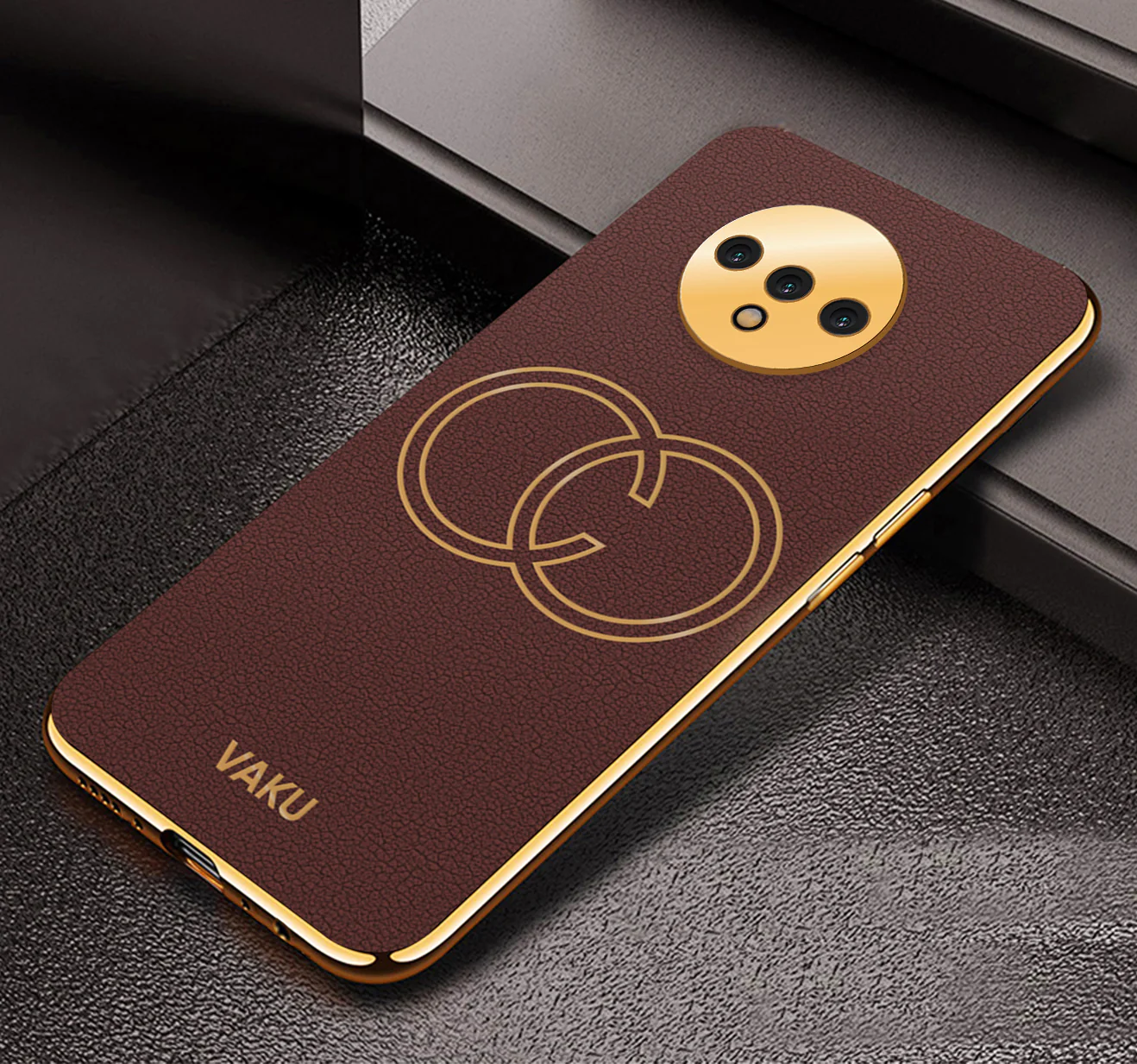 Vaku® OnePlus 7T Skylar Leather Pattern Gold Electroplated Soft TPU Back Cover - Image 7