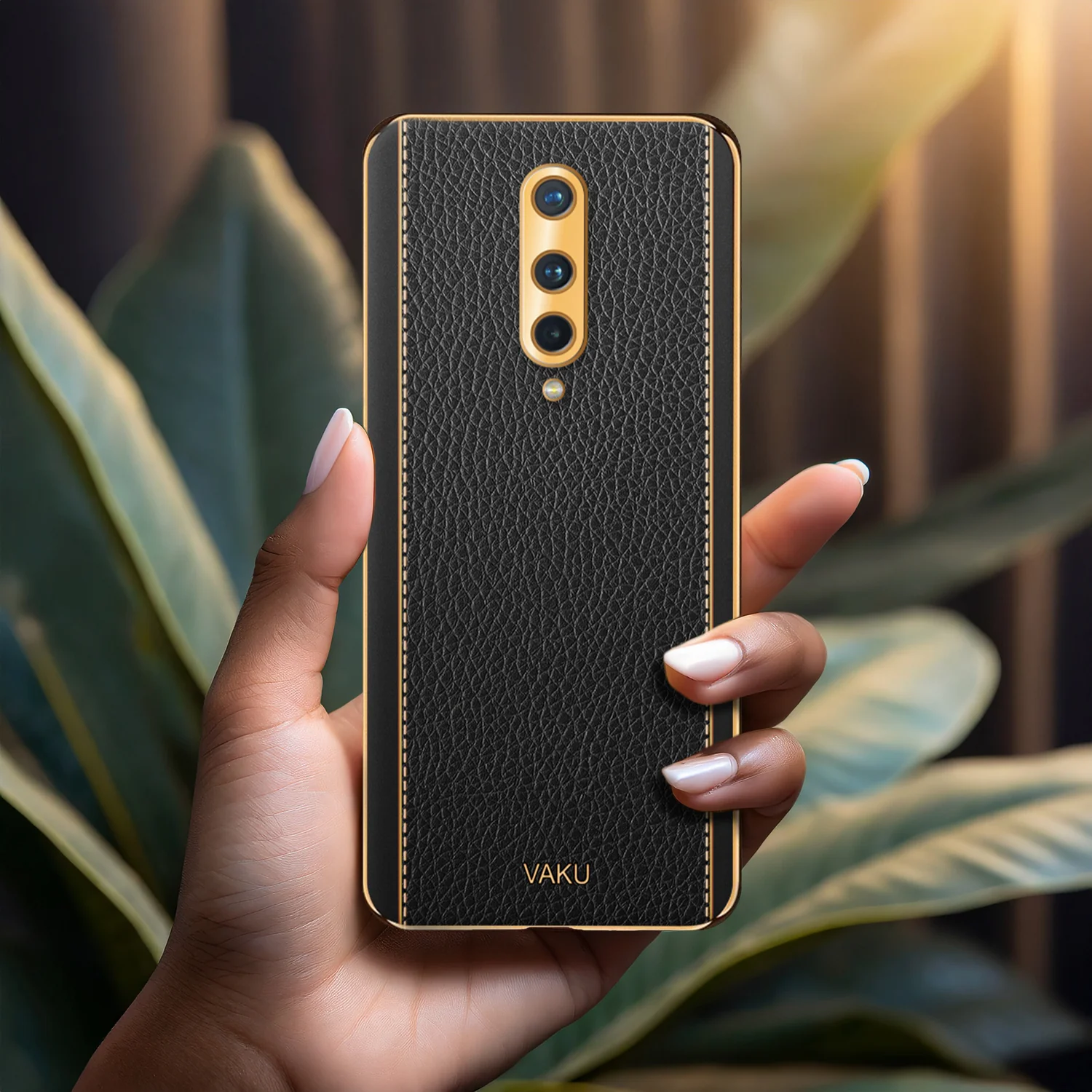 Vaku® OnePlus 8 Luxemberg Series Leather Stitched Gold Electroplated Soft TPU Back Cover - Image 12