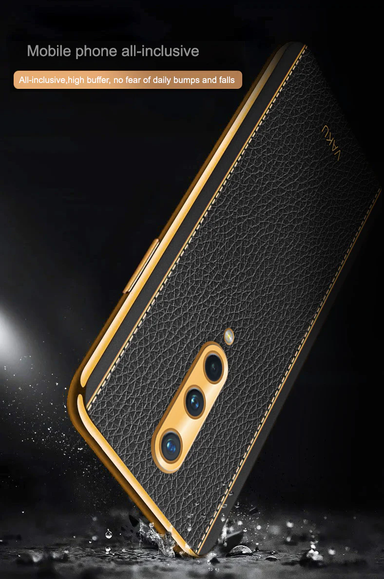 Vaku® OnePlus 8 Luxemberg Series Leather Stitched Gold Electroplated Soft TPU Back Cover - Image 15