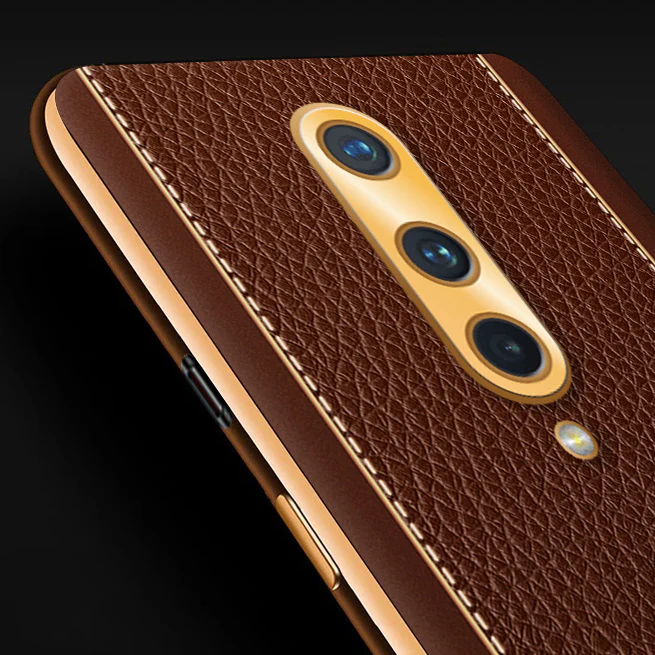 Vaku® OnePlus 8 Luxemberg Series Leather Stitched Gold Electroplated Soft TPU Back Cover - Image 2