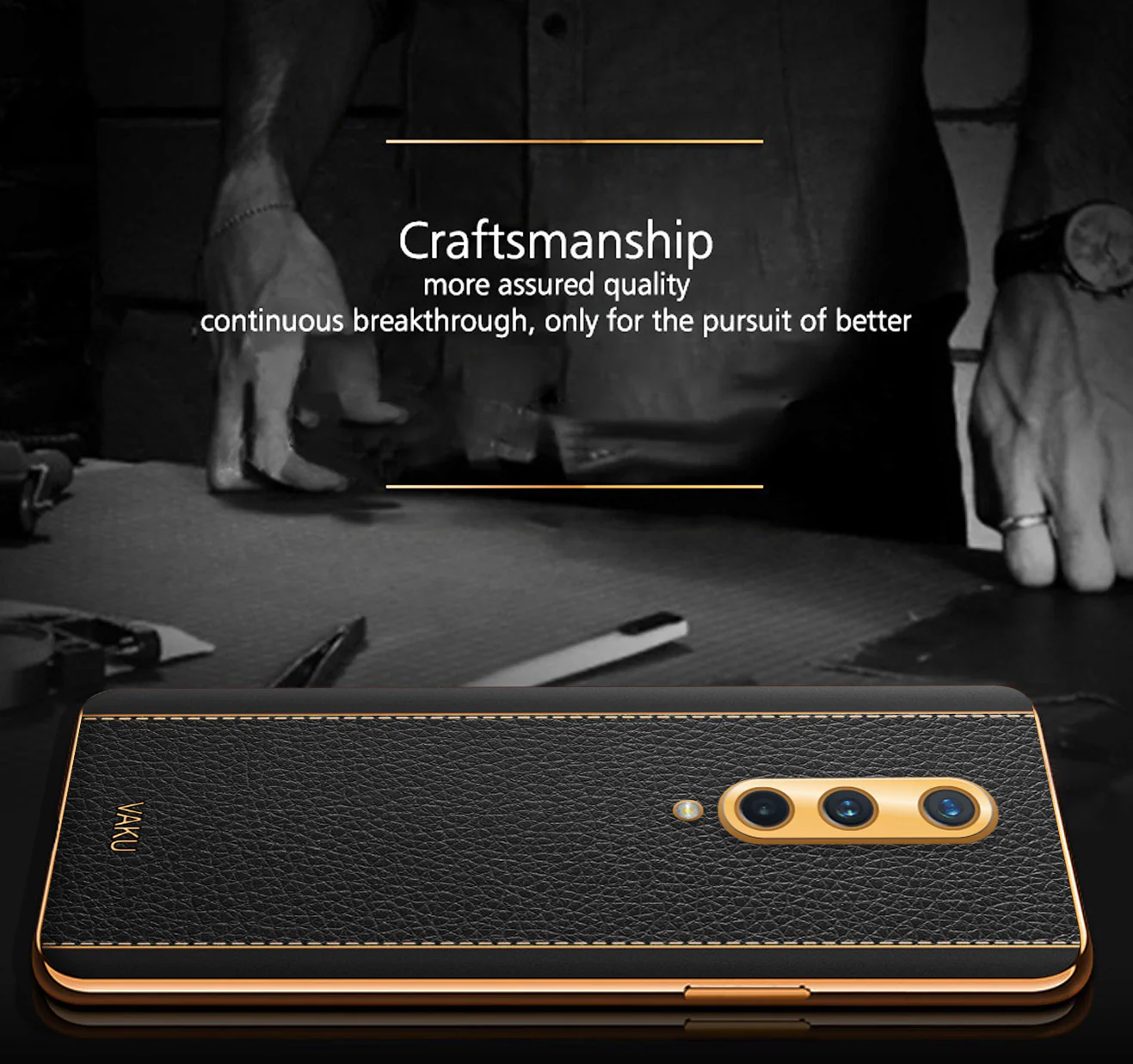 Vaku® OnePlus 8 Luxemberg Series Leather Stitched Gold Electroplated Soft TPU Back Cover - Image 4
