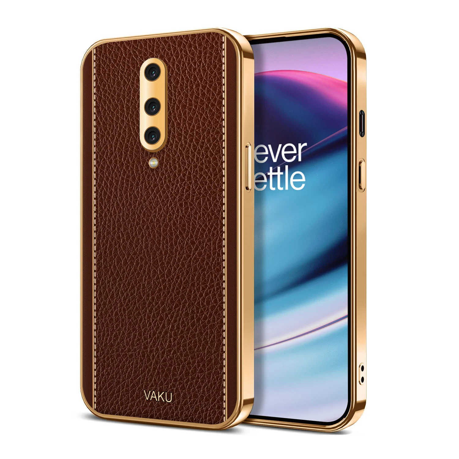 Vaku® OnePlus 8 Luxemberg Series Leather Stitched Gold Electroplated Soft TPU Back Cover - Image 5