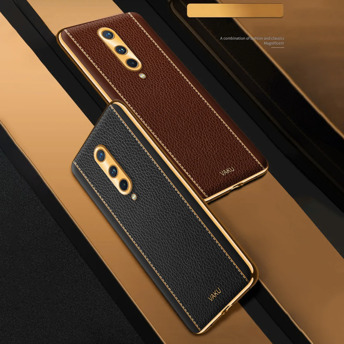 Vaku® OnePlus 8 Luxemberg Series Leather Stitched Gold Electroplated Soft TPU Back Cover - Image 7