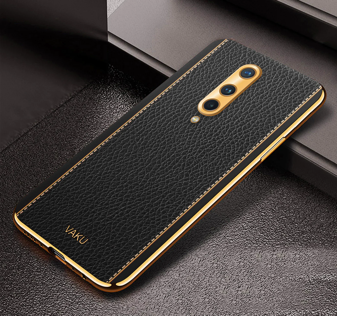 Vaku® OnePlus 8 Luxemberg Series Leather Stitched Gold Electroplated Soft TPU Back Cover - Image 9