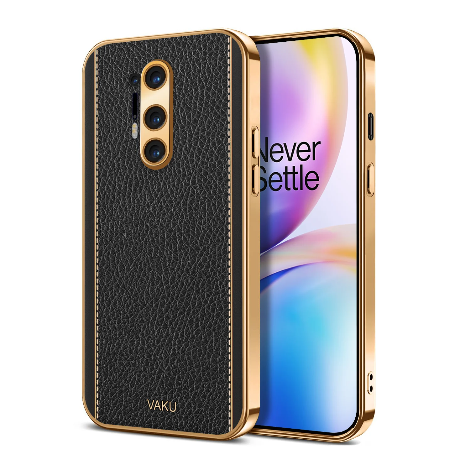 Vaku® OnePlus 8 Pro Luxemberg Series Leather Stitched Gold Electroplated Soft TPU Back Cover - Image 11