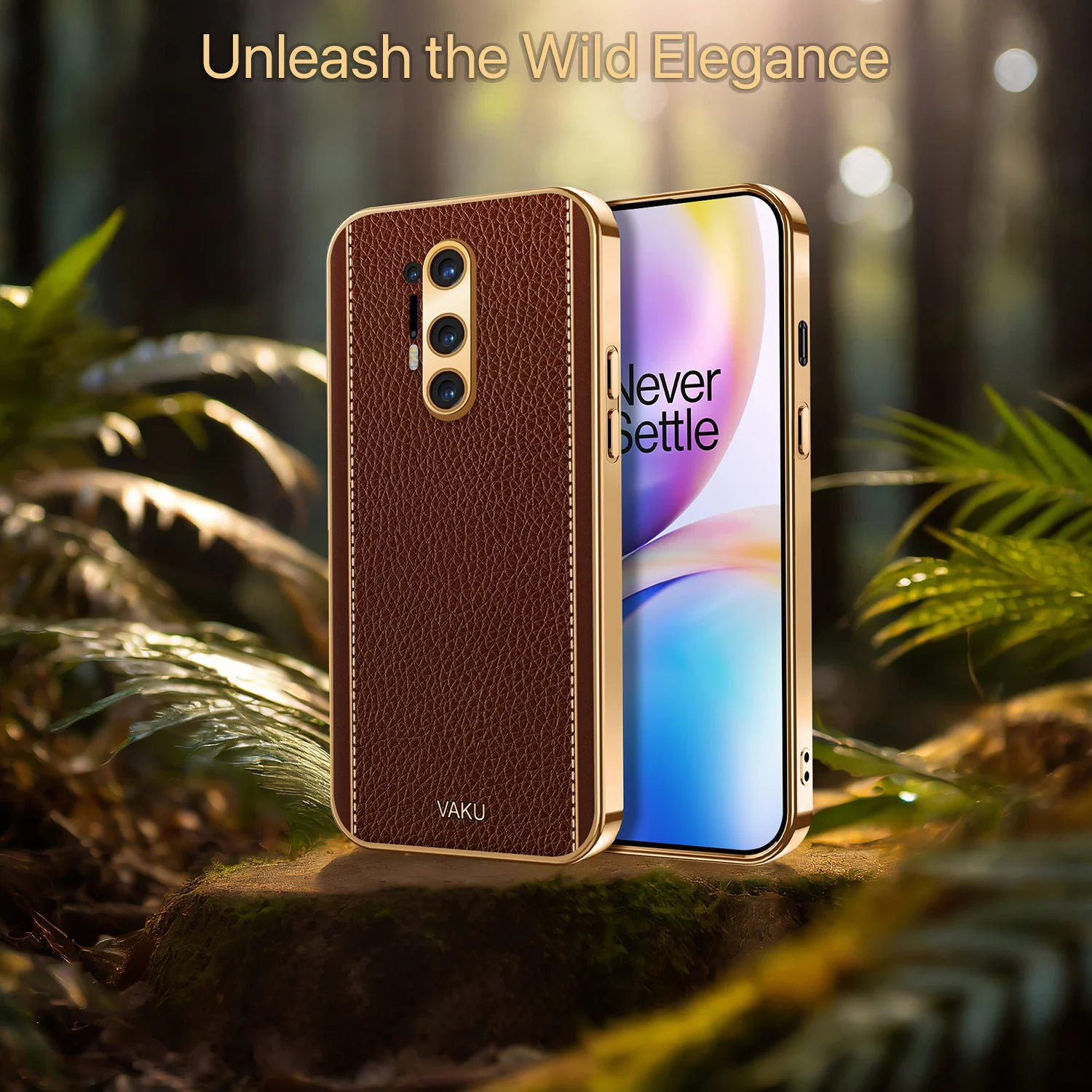 Vaku® OnePlus 8 Pro Luxemberg Series Leather Stitched Gold Electroplated Soft TPU Back Cover - Image 14