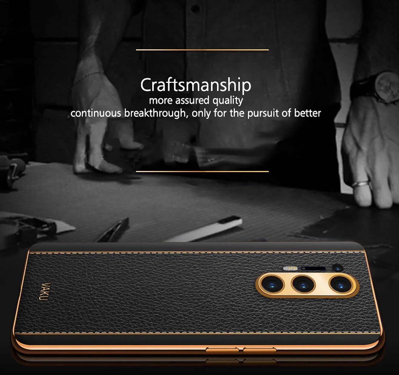 Vaku® OnePlus 8 Pro Luxemberg Series Leather Stitched Gold Electroplated Soft TPU Back Cover - Image 7