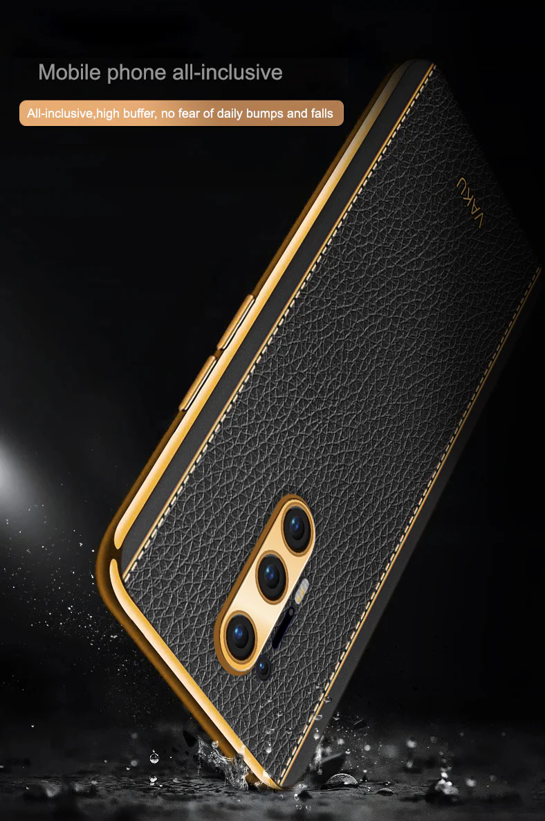 Vaku® OnePlus 8 Pro Luxemberg Series Leather Stitched Gold Electroplated Soft TPU Back Cover - Image 8