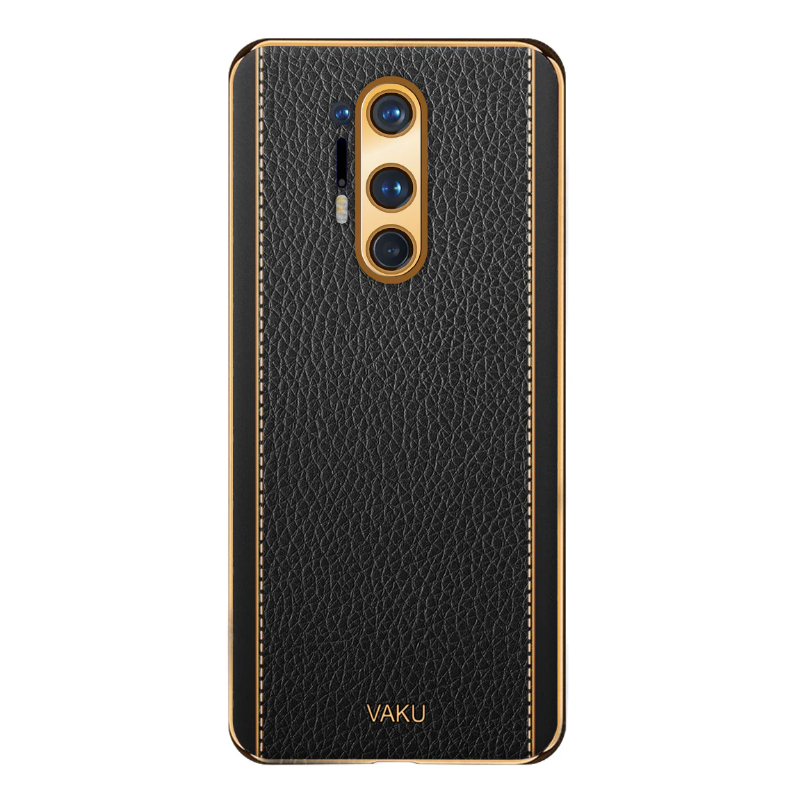 Vaku® OnePlus 8 Pro Luxemberg Series Leather Stitched Gold Electroplated Soft TPU Back Cover - Image 9