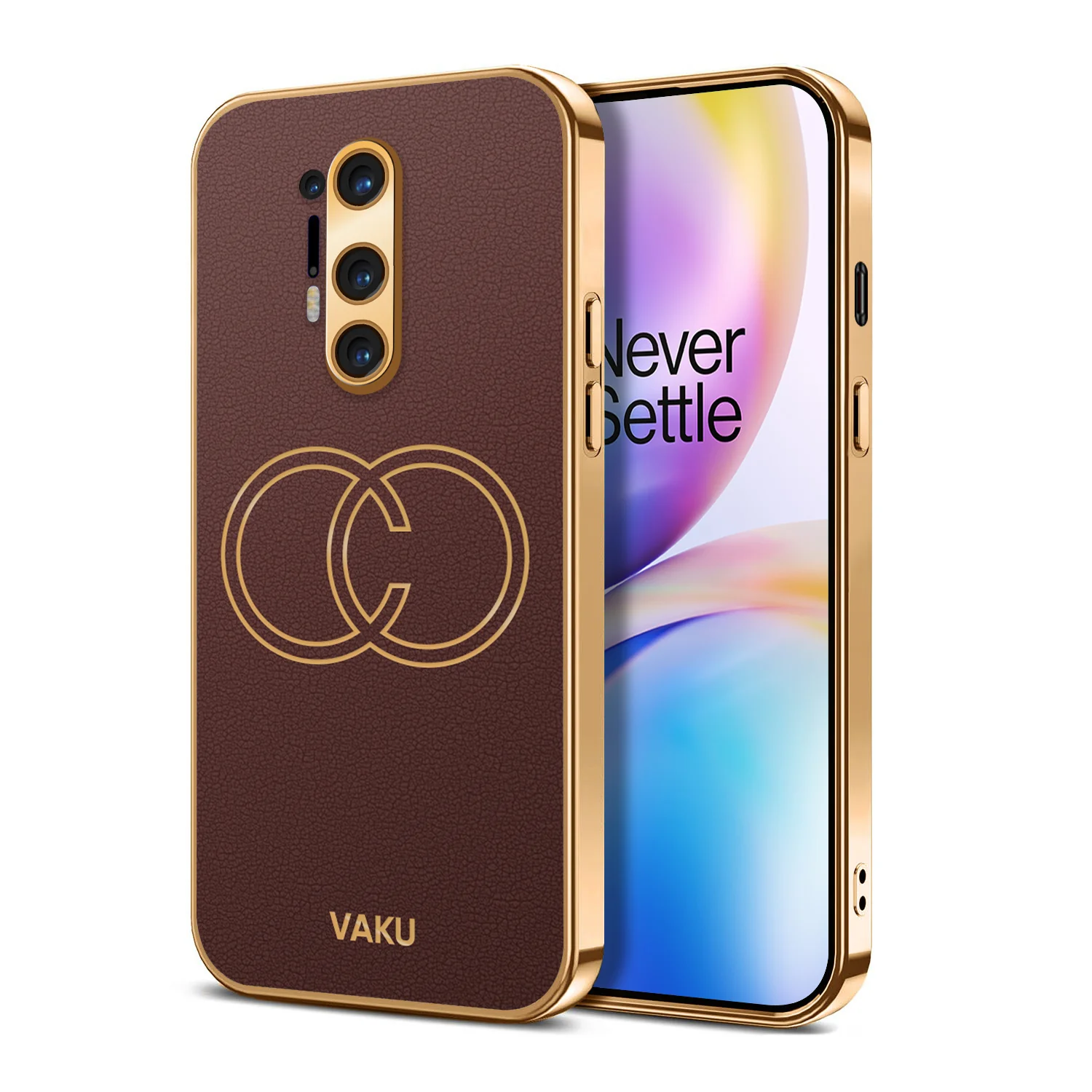 Vaku ® OnePlus 8 Pro Skylar Series Leather Stitched Gold Electroplated Soft TPU Back Cover - Image 10