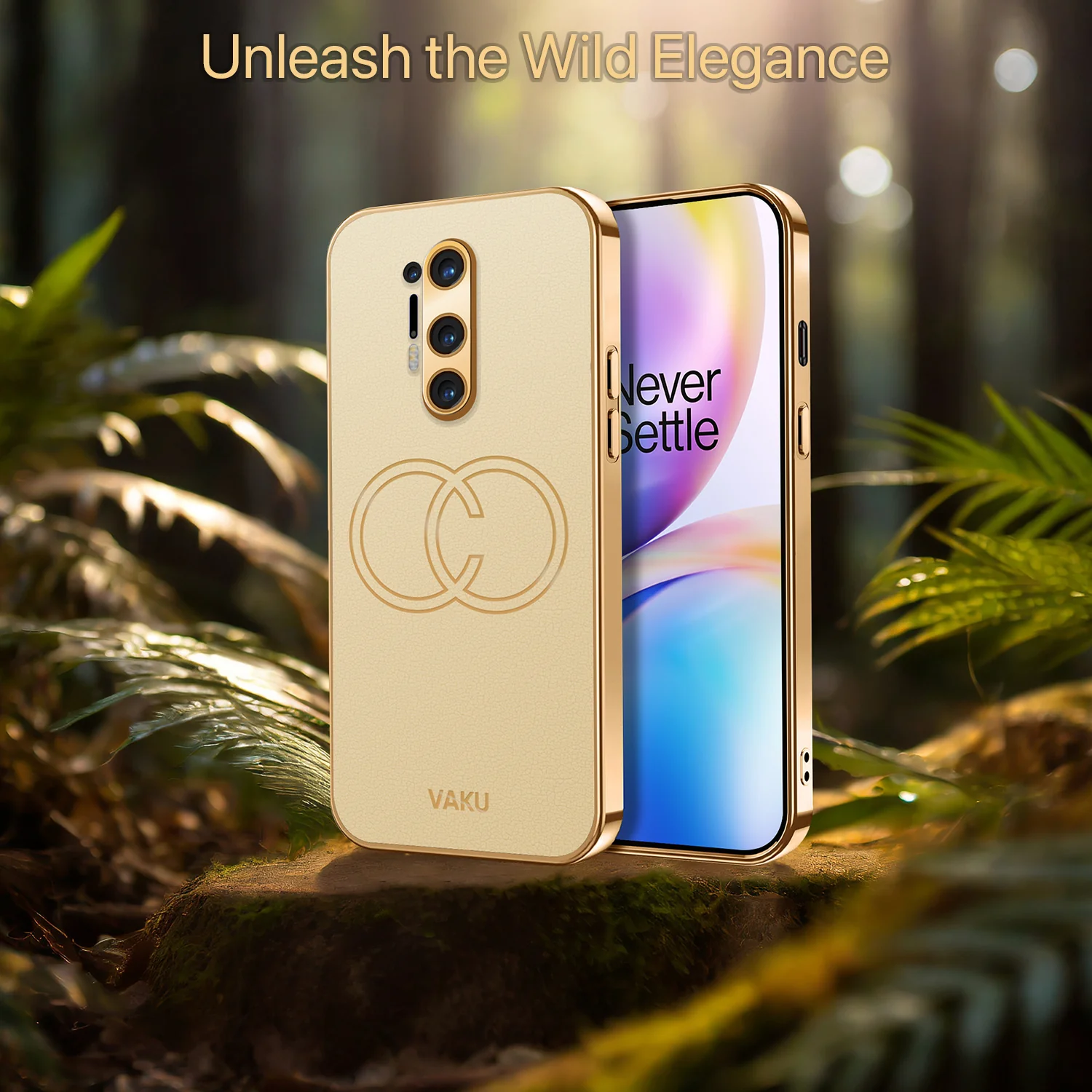 Vaku ® OnePlus 8 Pro Skylar Series Leather Stitched Gold Electroplated Soft TPU Back Cover - Image 13