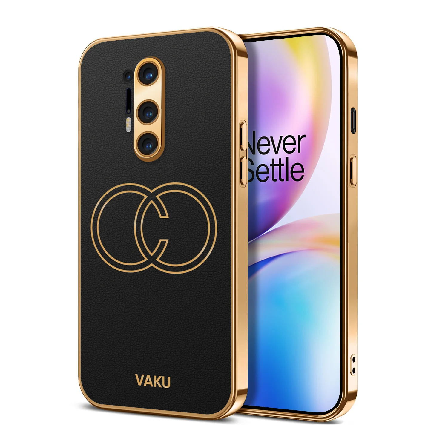 Vaku ® OnePlus 8 Pro Skylar Series Leather Stitched Gold Electroplated Soft TPU Back Cover - Image 15