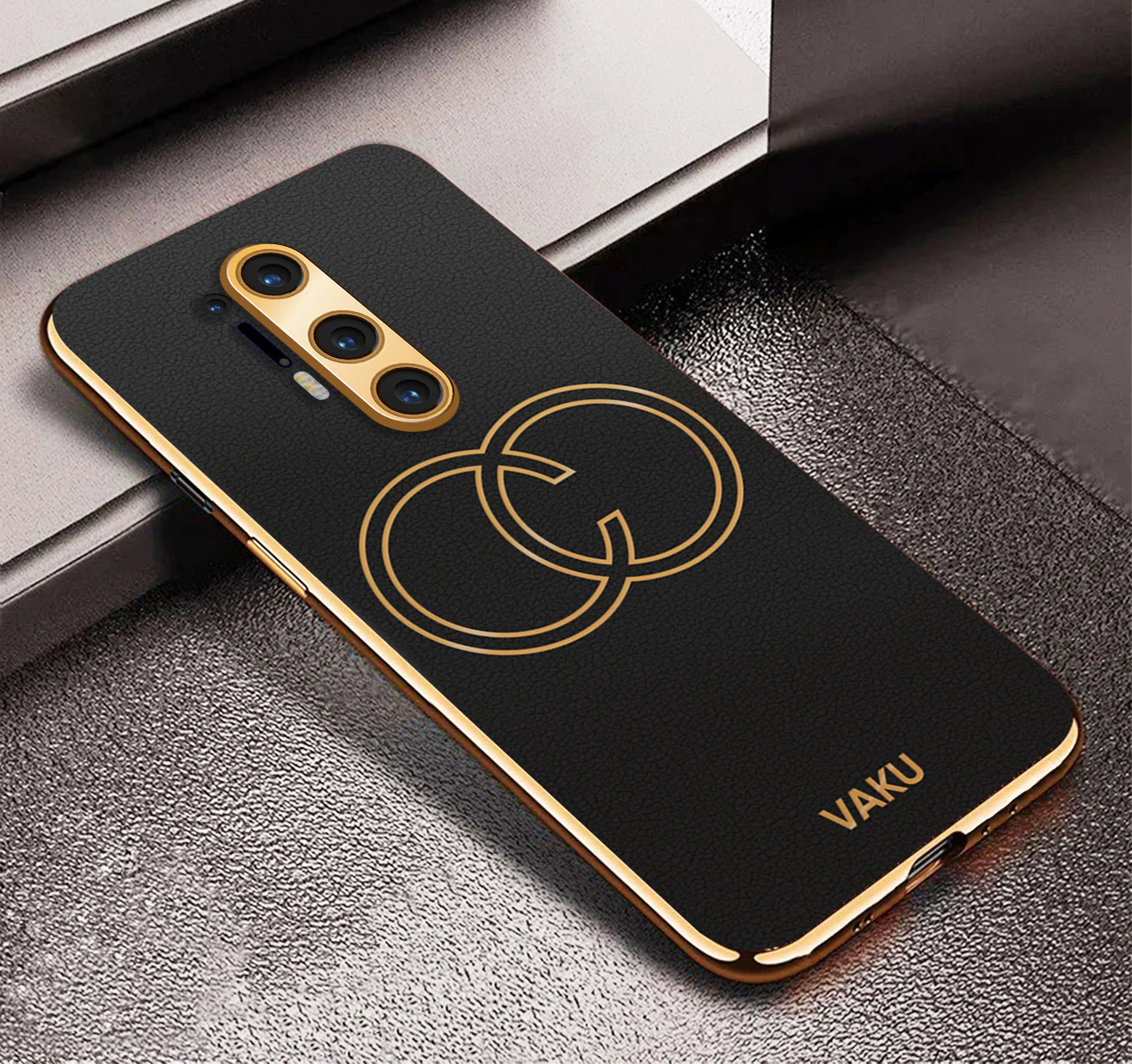 Vaku ® OnePlus 8 Pro Skylar Series Leather Stitched Gold Electroplated Soft TPU Back Cover - Image 16