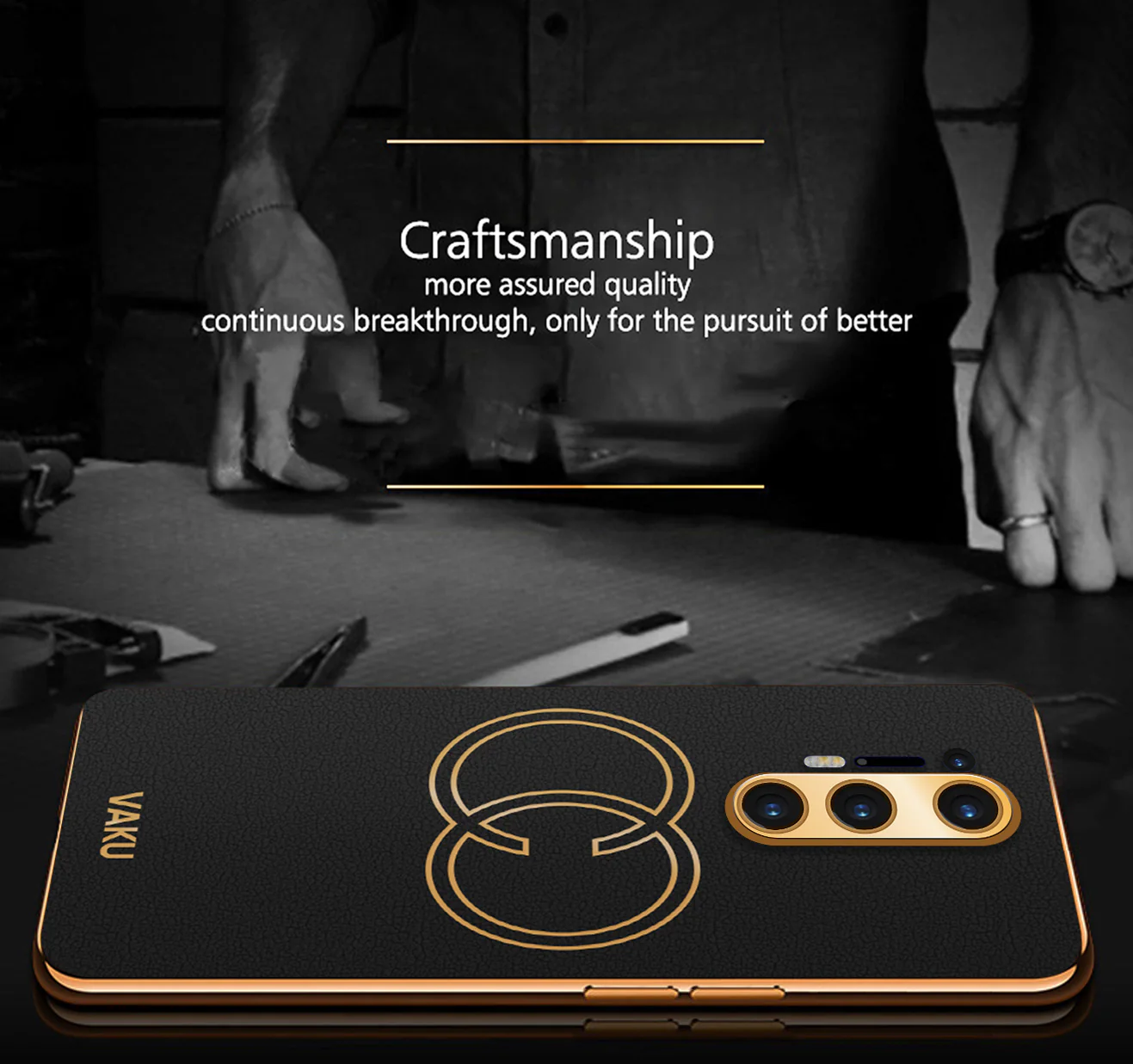 Vaku ® OnePlus 8 Pro Skylar Series Leather Stitched Gold Electroplated Soft TPU Back Cover - Image 17