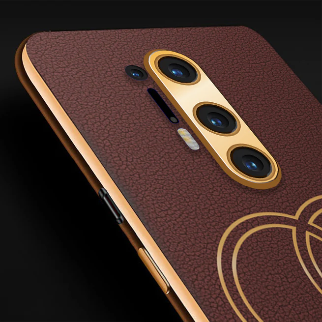 Vaku ® OnePlus 8 Pro Skylar Series Leather Stitched Gold Electroplated Soft TPU Back Cover - Image 2