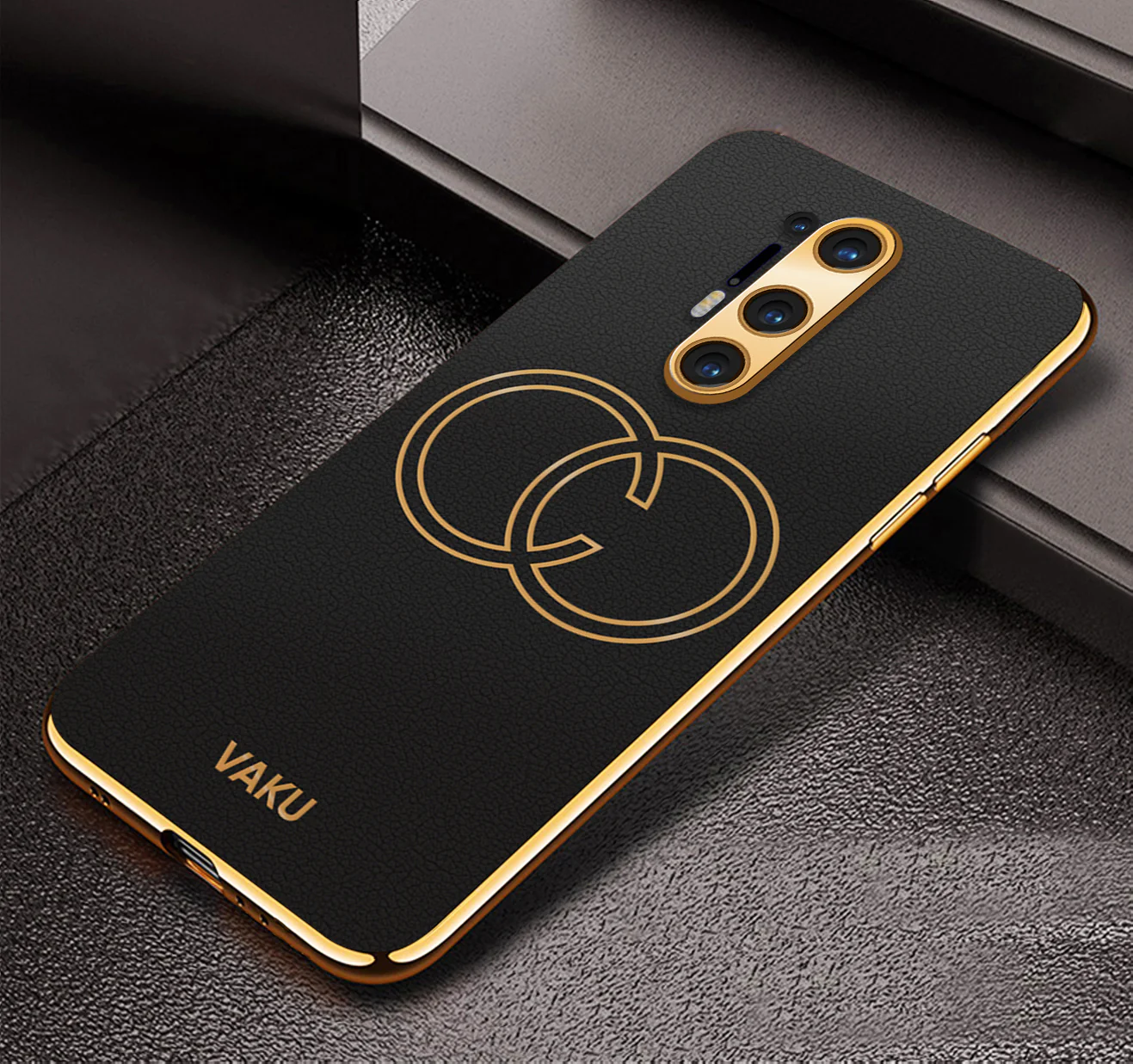 Vaku ® OnePlus 8 Pro Skylar Series Leather Stitched Gold Electroplated Soft TPU Back Cover - Image 4