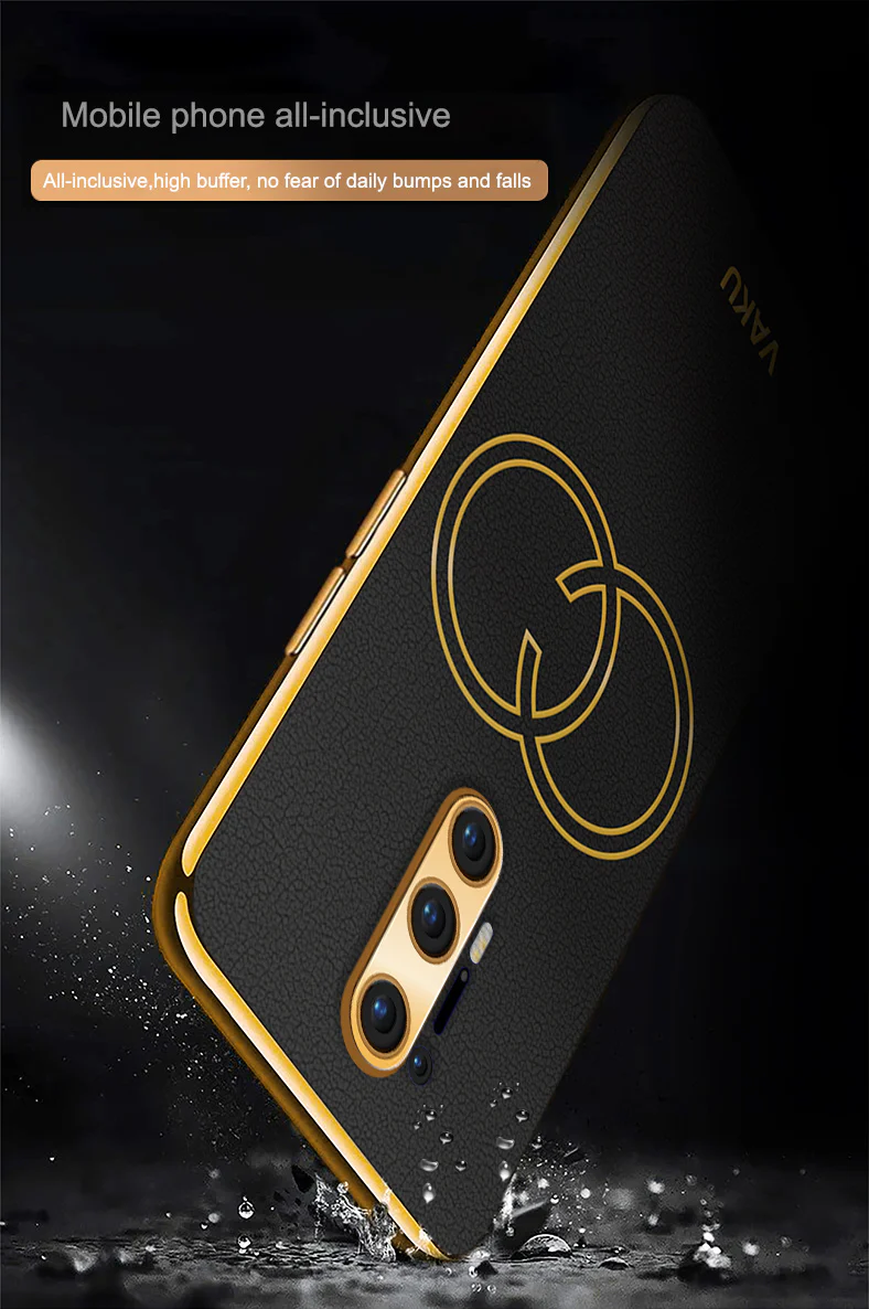 Vaku ® OnePlus 8 Pro Skylar Series Leather Stitched Gold Electroplated Soft TPU Back Cover - Image 6