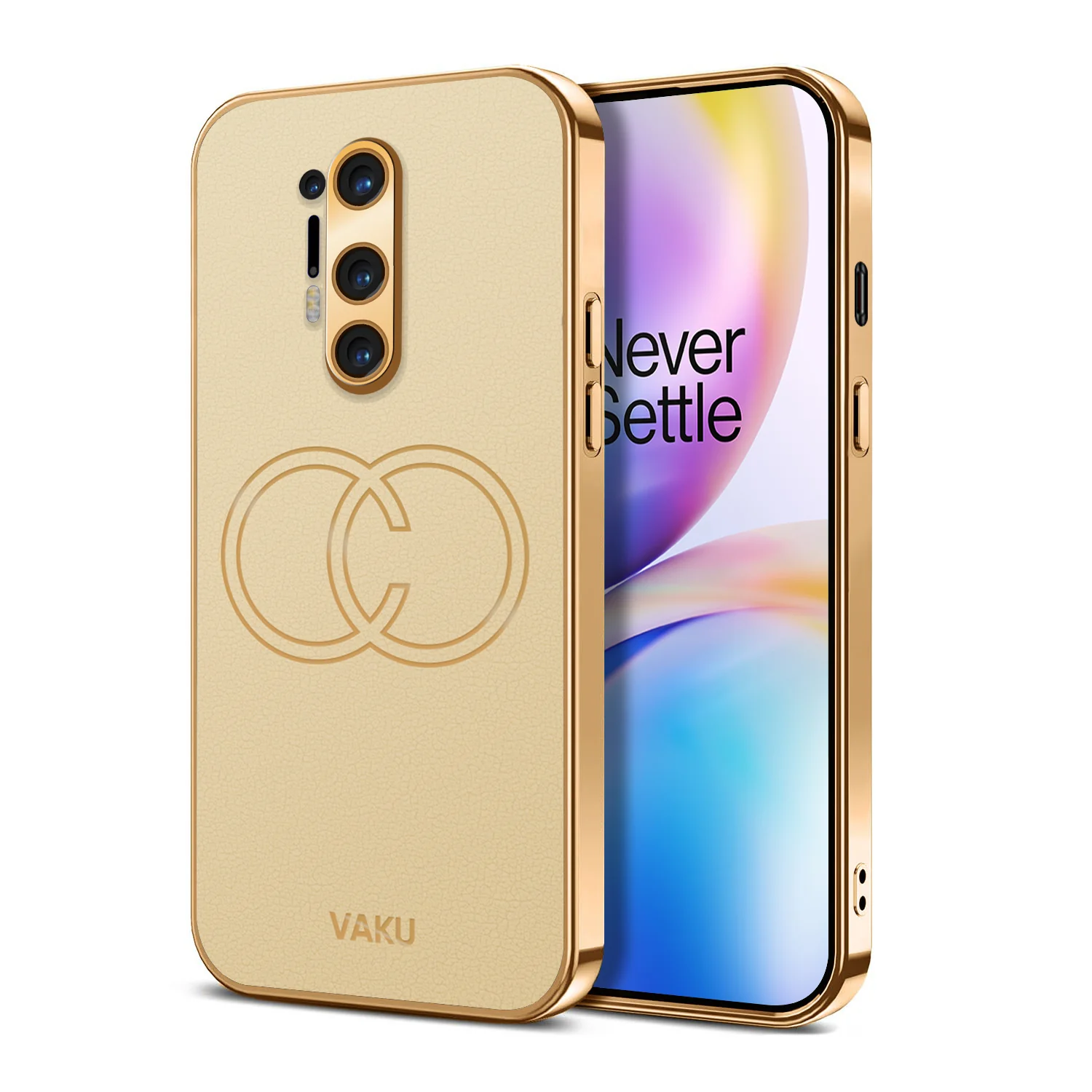 Vaku ® OnePlus 8 Pro Skylar Series Leather Stitched Gold Electroplated Soft TPU Back Cover - Image 7