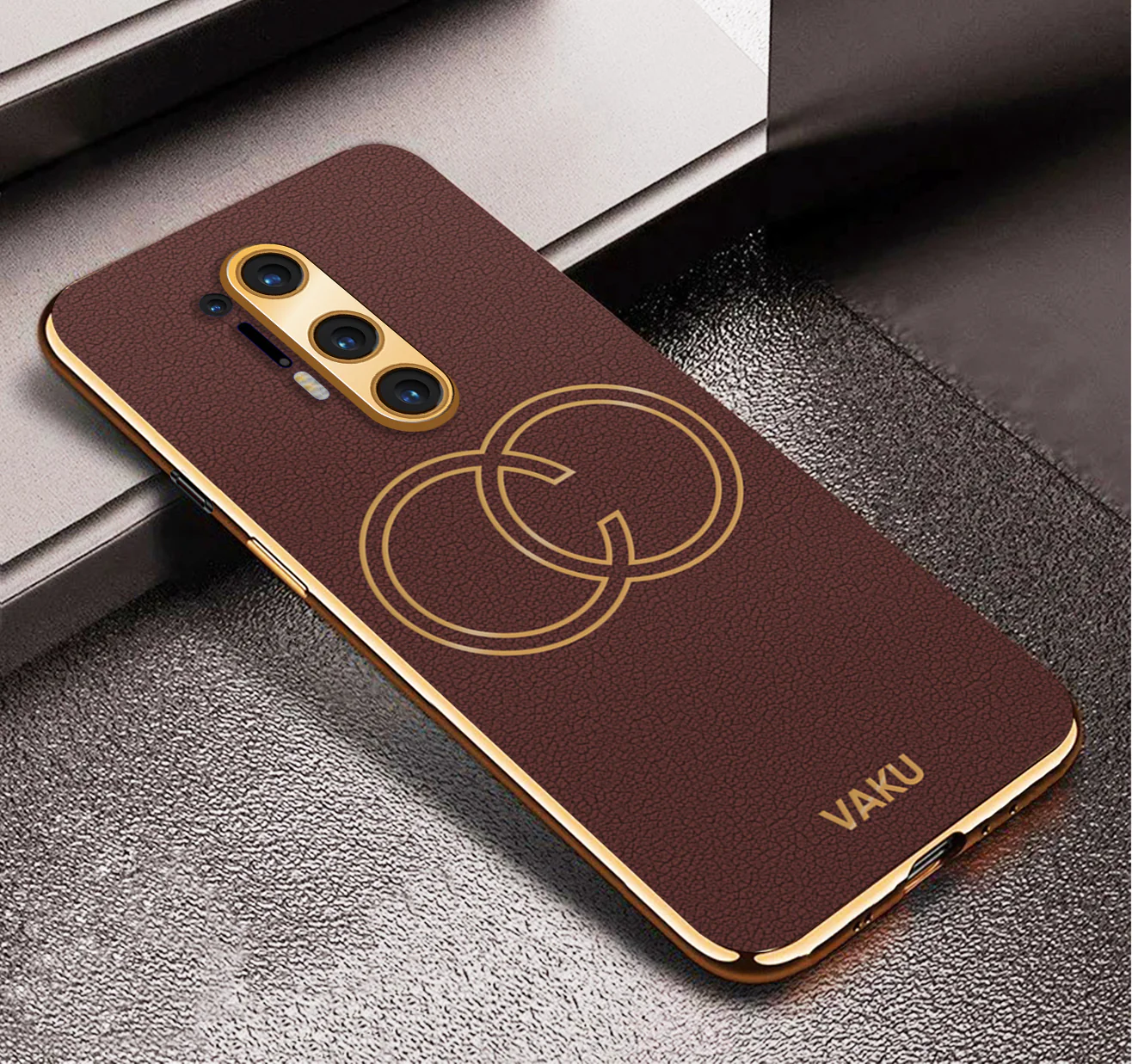Vaku ® OnePlus 8 Pro Skylar Series Leather Stitched Gold Electroplated Soft TPU Back Cover - Image 8