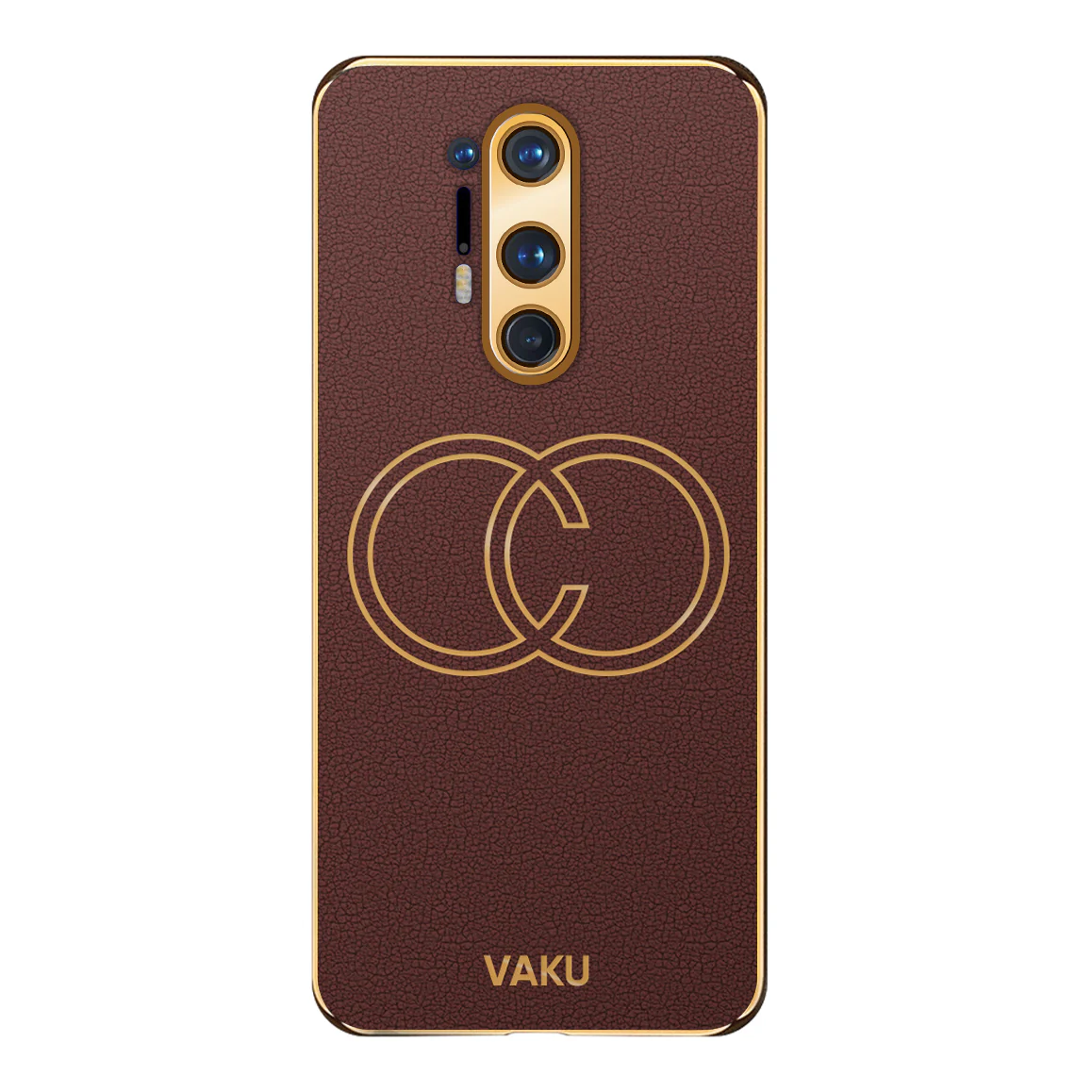 Vaku ® OnePlus 8 Pro Skylar Series Leather Stitched Gold Electroplated Soft TPU Back Cover - Image 9