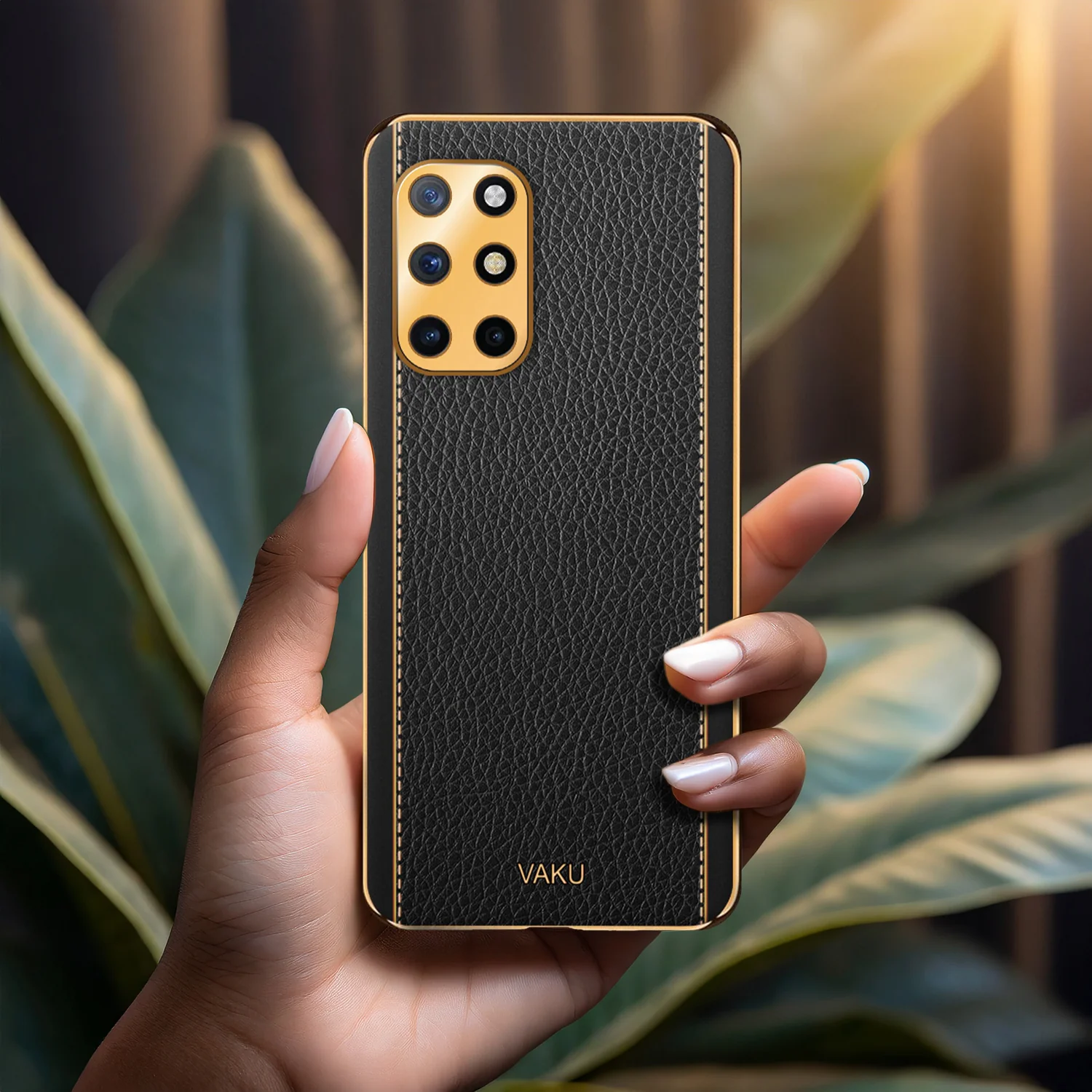 Vaku® OnePlus 8T Luxemberg Leather Stitched Gold Electroplated Soft TPU Back Cover - Image 12
