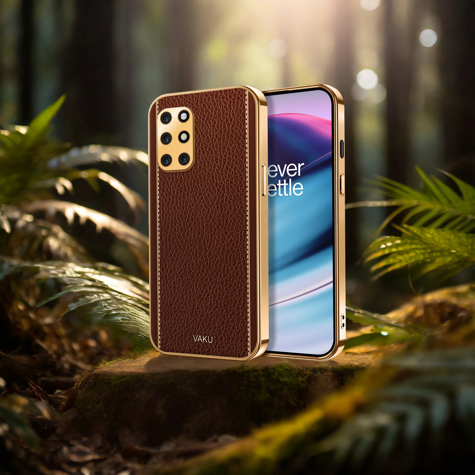 Vaku® OnePlus 8T Luxemberg Leather Stitched Gold Electroplated Soft TPU Back Cover - Image 13