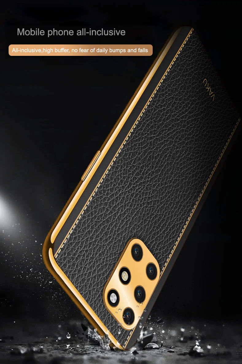 Vaku® OnePlus 8T Luxemberg Leather Stitched Gold Electroplated Soft TPU Back Cover - Image 14