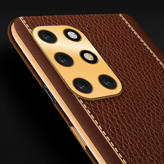 Vaku® OnePlus 8T Luxemberg Leather Stitched Gold Electroplated Soft TPU Back Cover - Image 2
