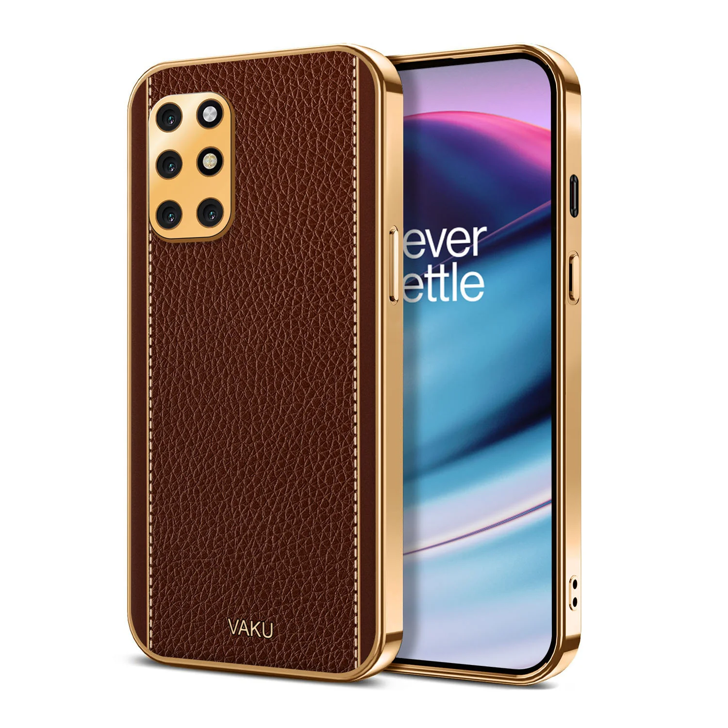 Vaku® OnePlus 8T Luxemberg Leather Stitched Gold Electroplated Soft TPU Back Cover - Image 4