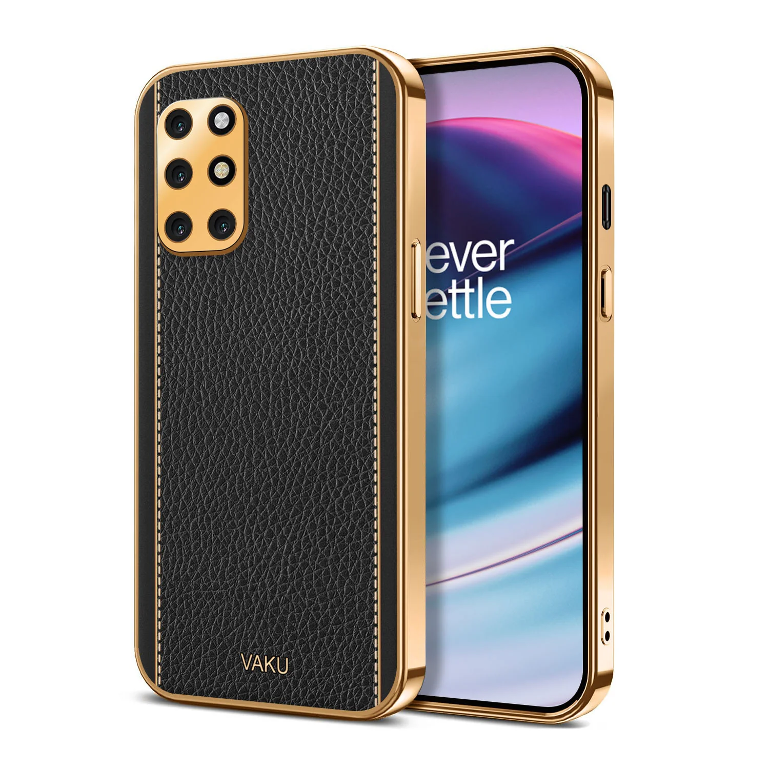 Vaku® OnePlus 8T Luxemberg Leather Stitched Gold Electroplated Soft TPU Back Cover - Image 6