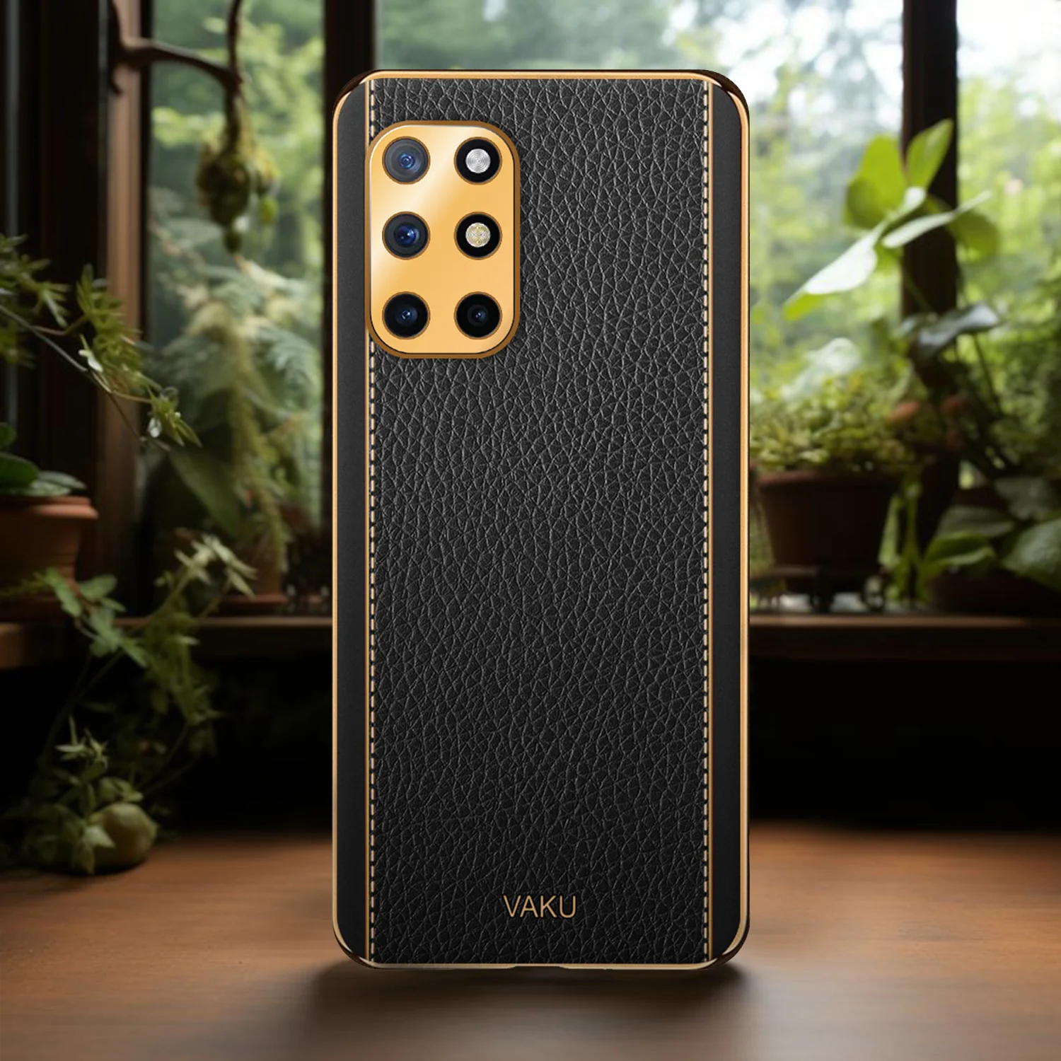 Vaku® OnePlus 8T Luxemberg Leather Stitched Gold Electroplated Soft TPU Back Cover - Image 9