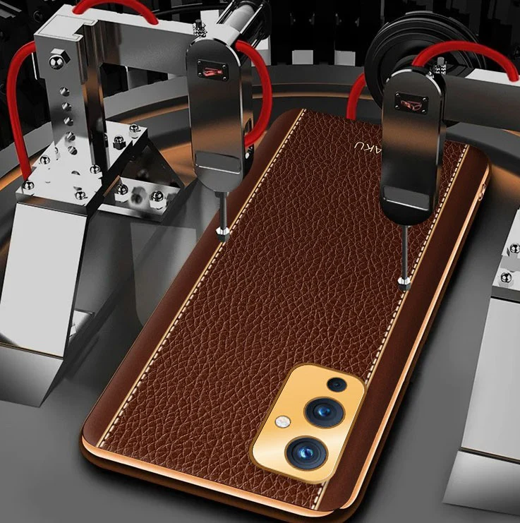 Vaku® OnePlus 9 Luxemberg Series Leather Stitched Gold Electroplated Soft TPU Back Cover - Image 12
