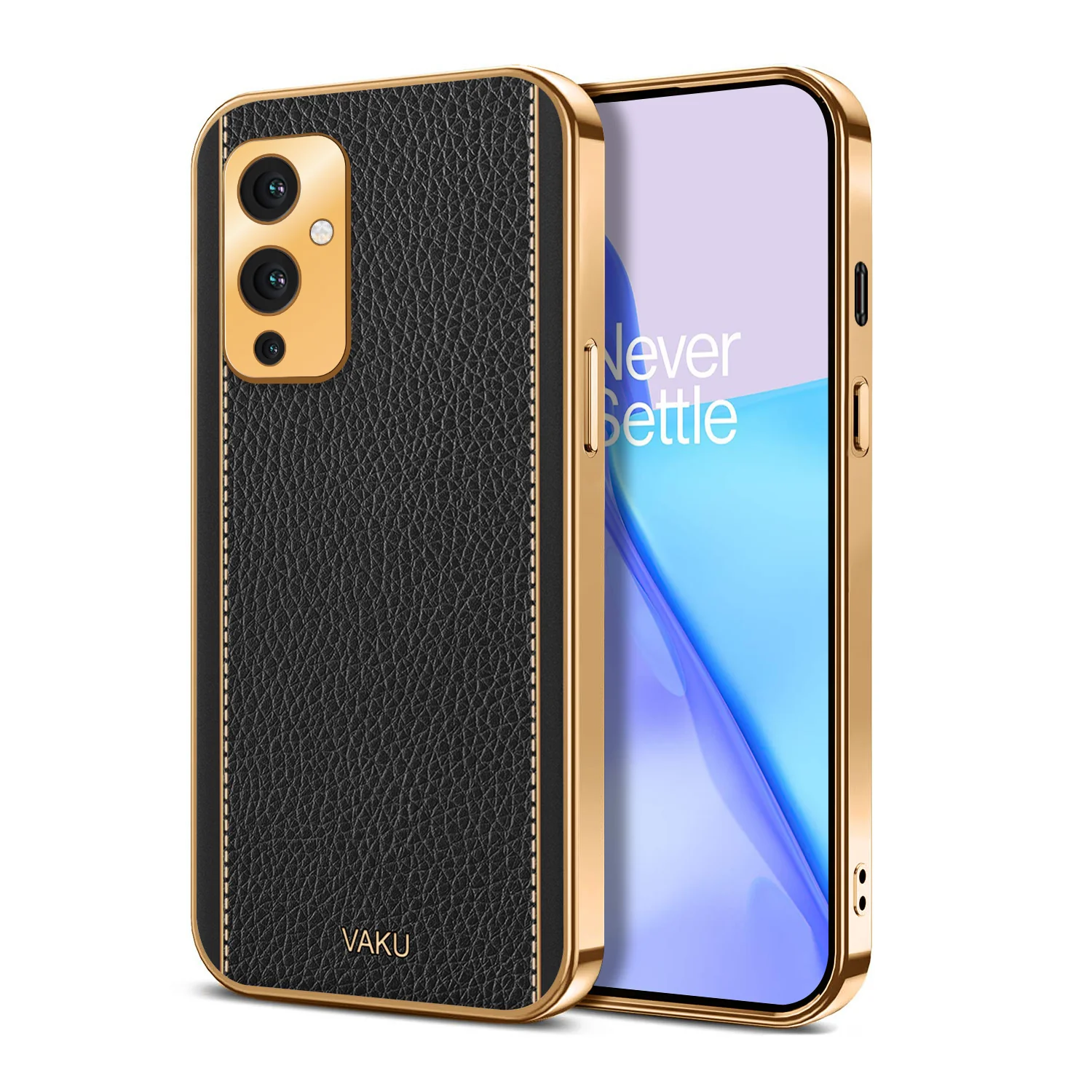 Vaku® OnePlus 9 Luxemberg Series Leather Stitched Gold Electroplated Soft TPU Back Cover - Image 7