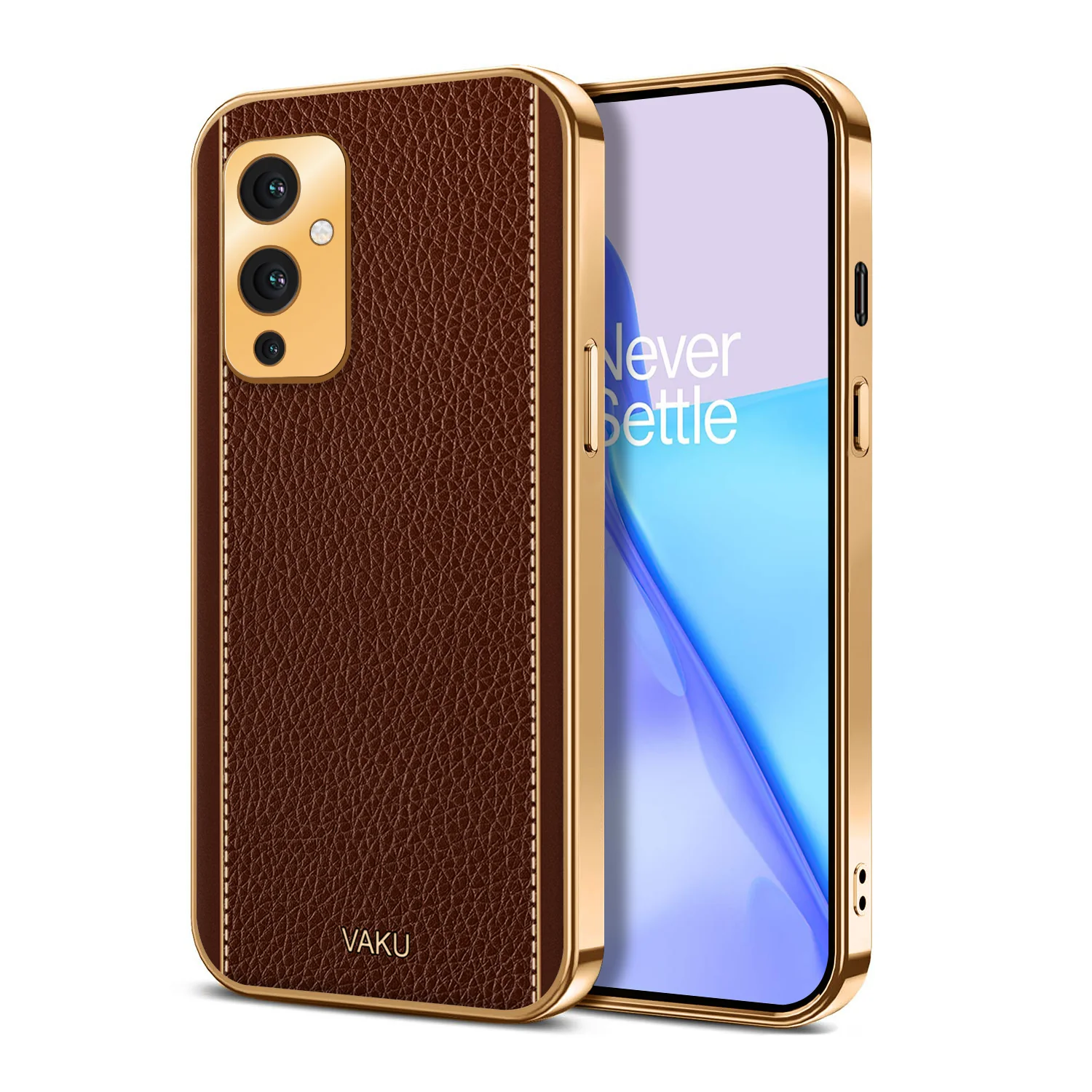 Vaku® OnePlus 9 Luxemberg Series Leather Stitched Gold Electroplated Soft TPU Back Cover - Image 8