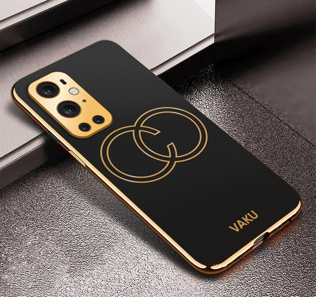 Vaku® OnePlus 9 Pro Skylar Series Leather Stitched Gold Electroplated Soft TPU Back Cover - Image 10