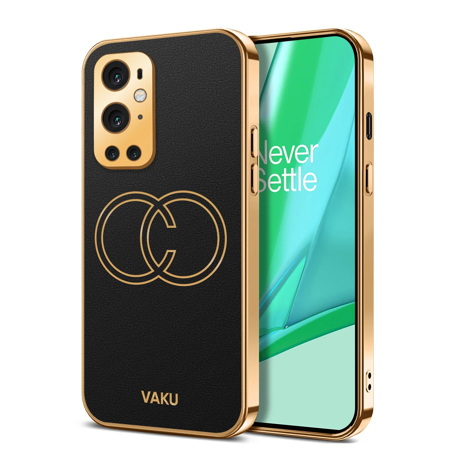 Vaku® OnePlus 9 Pro Skylar Series Leather Stitched Gold Electroplated Soft TPU Back Cover - Image 11