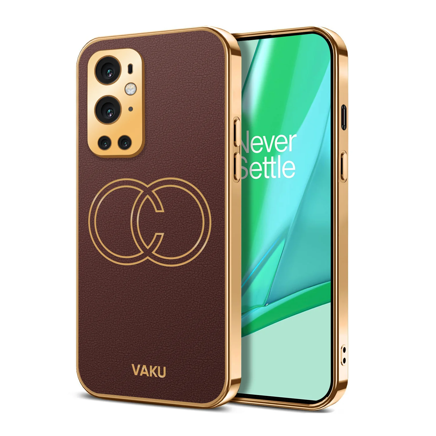 Vaku® OnePlus 9 Pro Skylar Series Leather Stitched Gold Electroplated Soft TPU Back Cover - Image 12