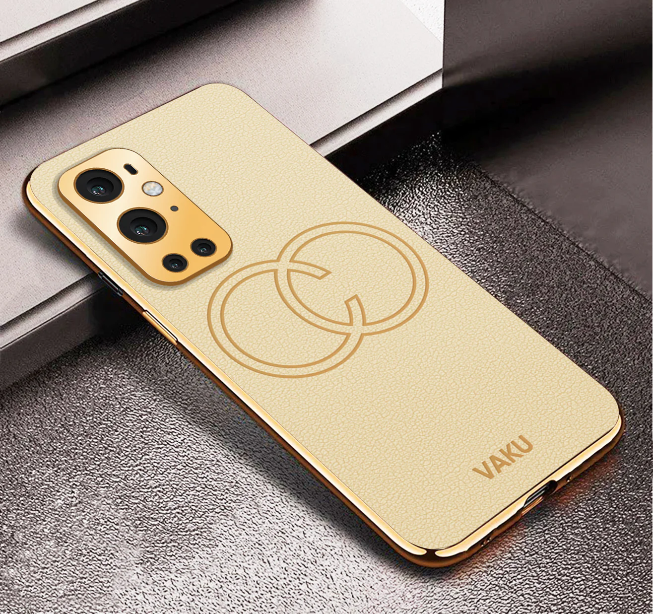 Vaku® OnePlus 9 Pro Skylar Series Leather Stitched Gold Electroplated Soft TPU Back Cover - Image 15