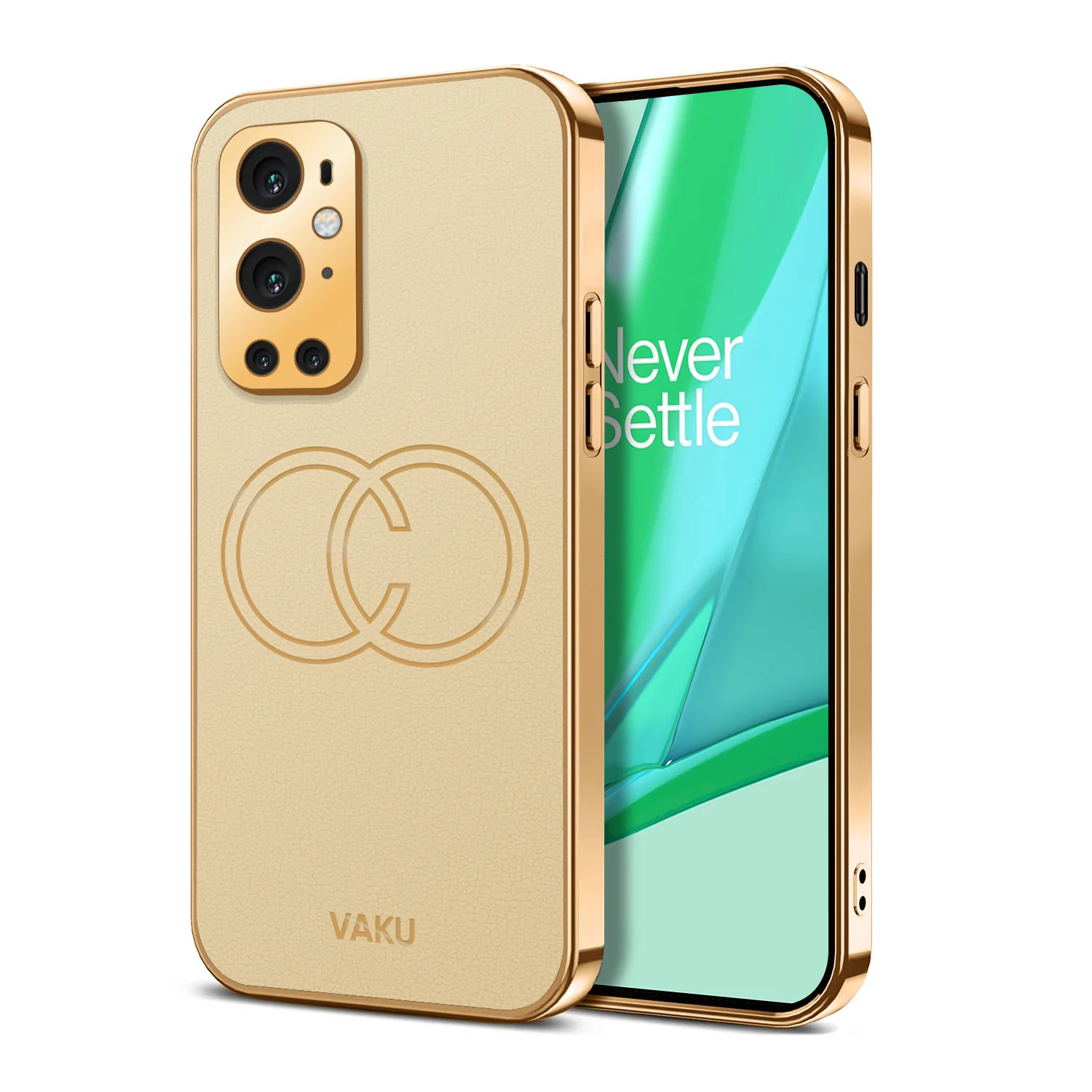 Vaku® OnePlus 9 Pro Skylar Series Leather Stitched Gold Electroplated Soft TPU Back Cover - Image 16