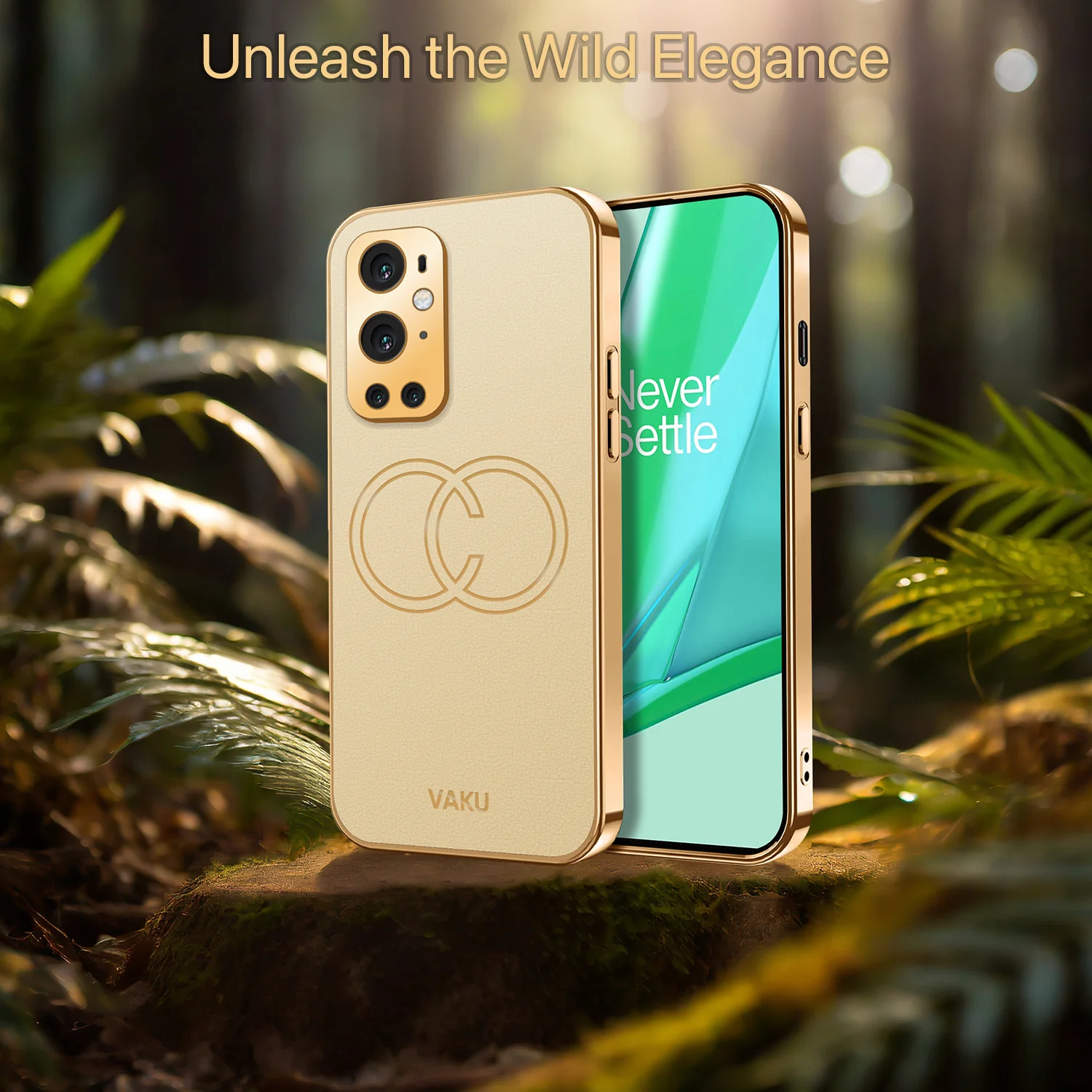 Vaku® OnePlus 9 Pro Skylar Series Leather Stitched Gold Electroplated Soft TPU Back Cover - Image 17