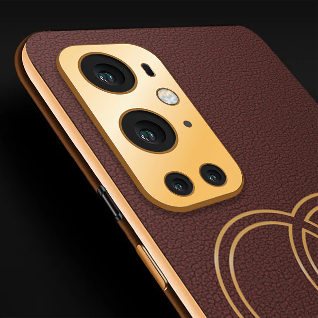 Vaku® OnePlus 9 Pro Skylar Series Leather Stitched Gold Electroplated Soft TPU Back Cover - Image 2