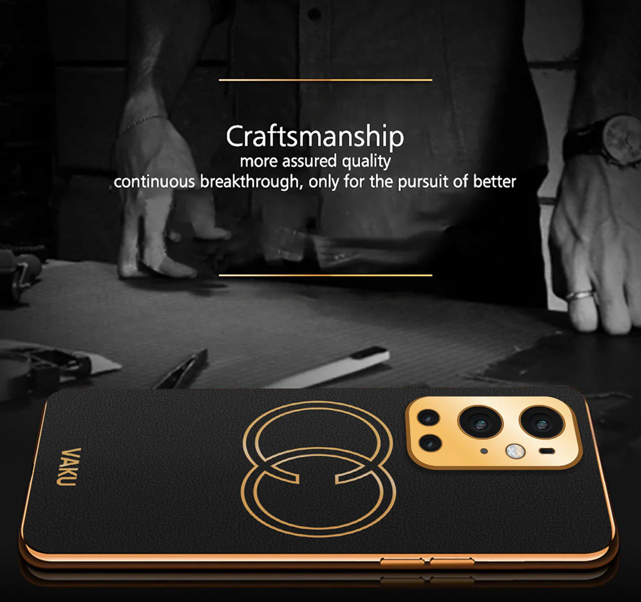 Vaku® OnePlus 9 Pro Skylar Series Leather Stitched Gold Electroplated Soft TPU Back Cover - Image 6
