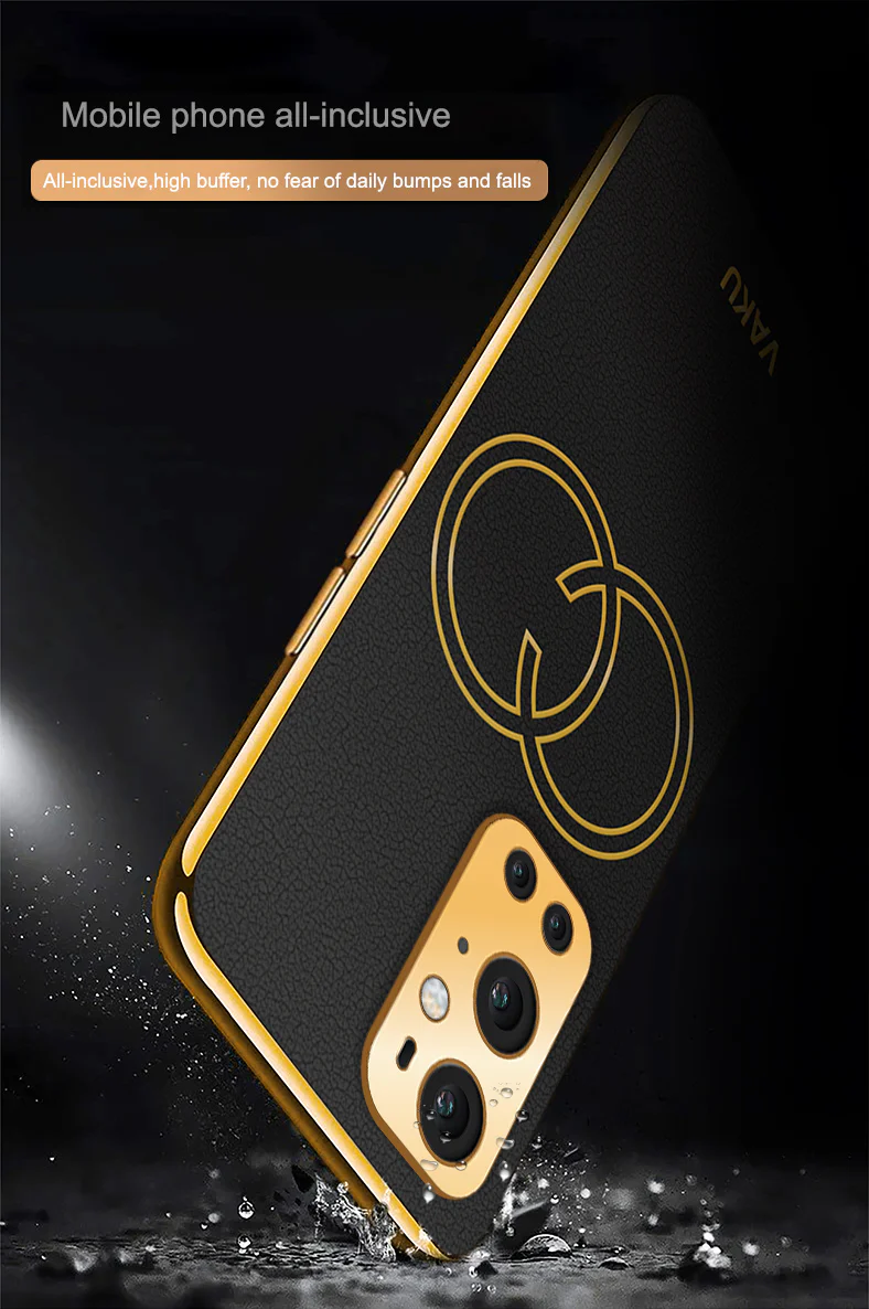 Vaku® OnePlus 9 Pro Skylar Series Leather Stitched Gold Electroplated Soft TPU Back Cover - Image 7